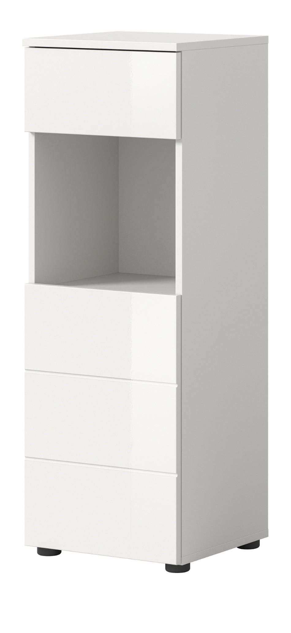 BADSCHRANK weiß Hochglanz 38 cm, Badezimmer Kommode mit Schubkasten - Weiß Hochglanz/Schwarz, Holzwerkstoff/Kunststoff (38/106/34cm) - Inn.Furn
