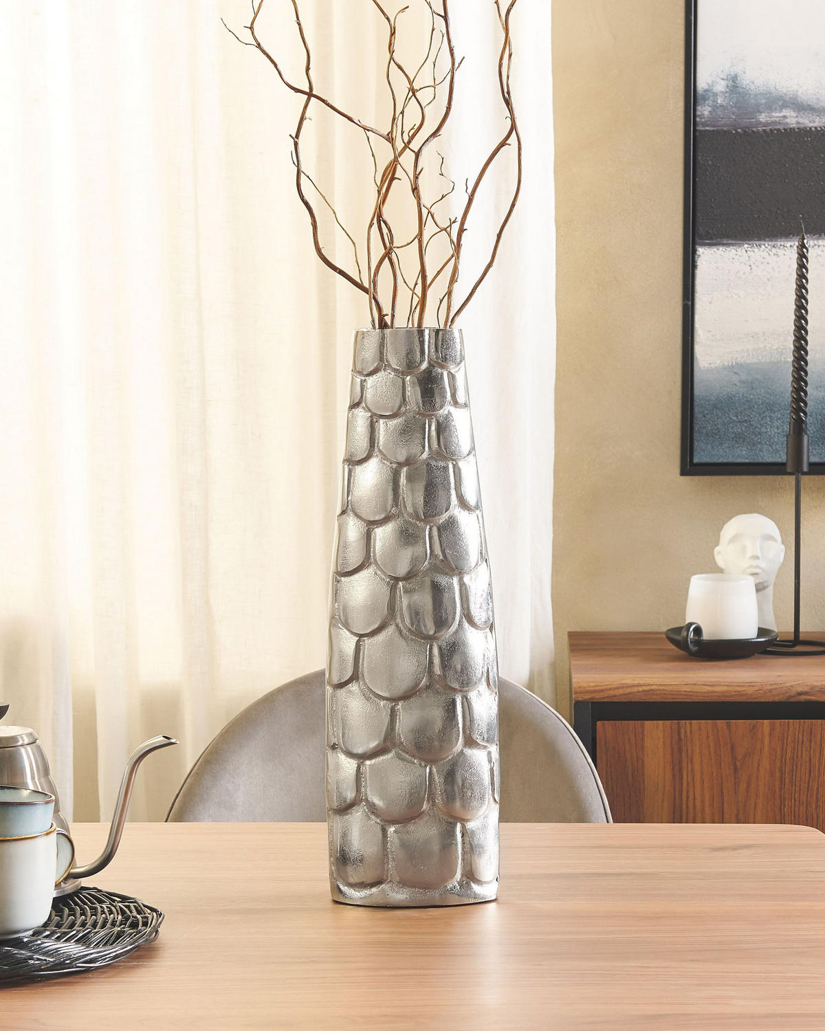 BLUMENVASE Aluminium silber Sukhothai - Silberfarben, Metall (47cm) - Beliani