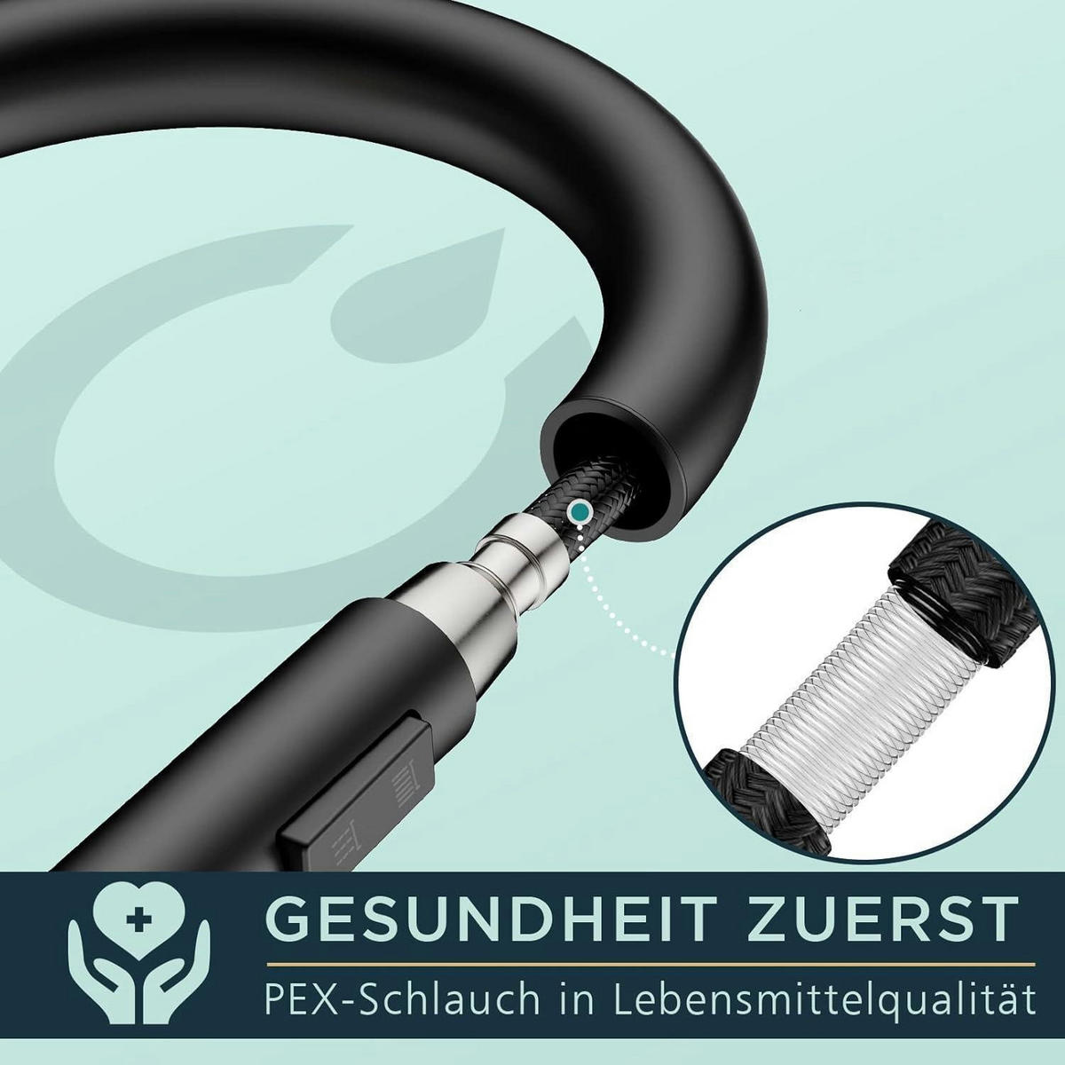 KÜCHENARMATUR mit hohem Bogen Schwarz 360° schwenkbar - Schwarz, Metall (5/42.5/25cm)