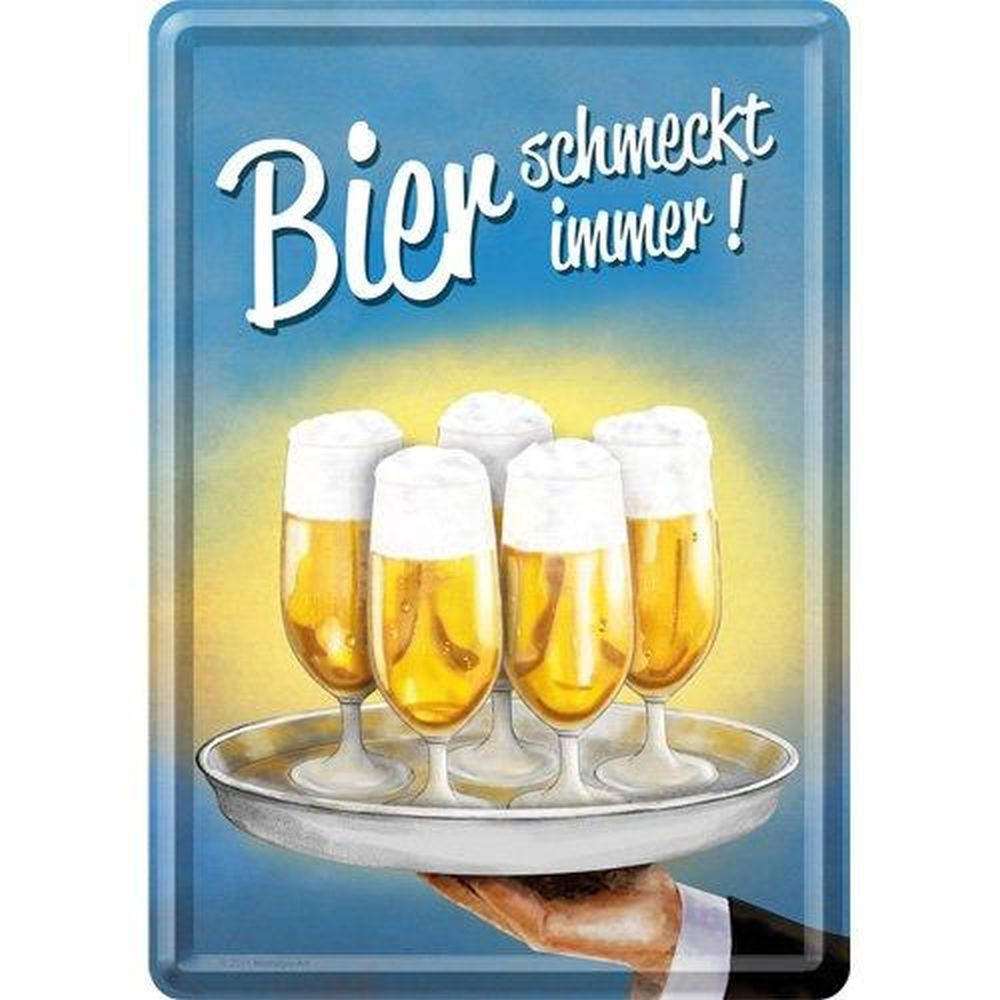 MINIBLECHSCHILD 10/14 cm Open Bar Bier schmeckt immer - Multicolor, Metall (10/14/0.1cm) - Nostalgic-Art