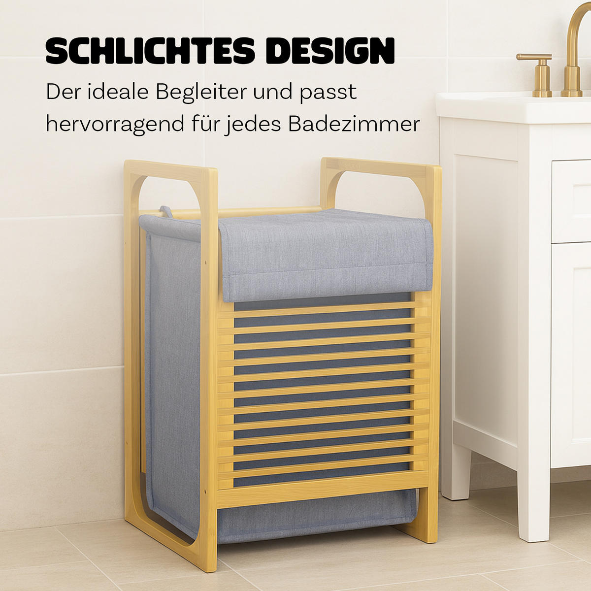 WÄSCHEKORB Bambus 40x35x60 cm - Grau, Naturmaterialien (40/60/35cm) - Bestlivings