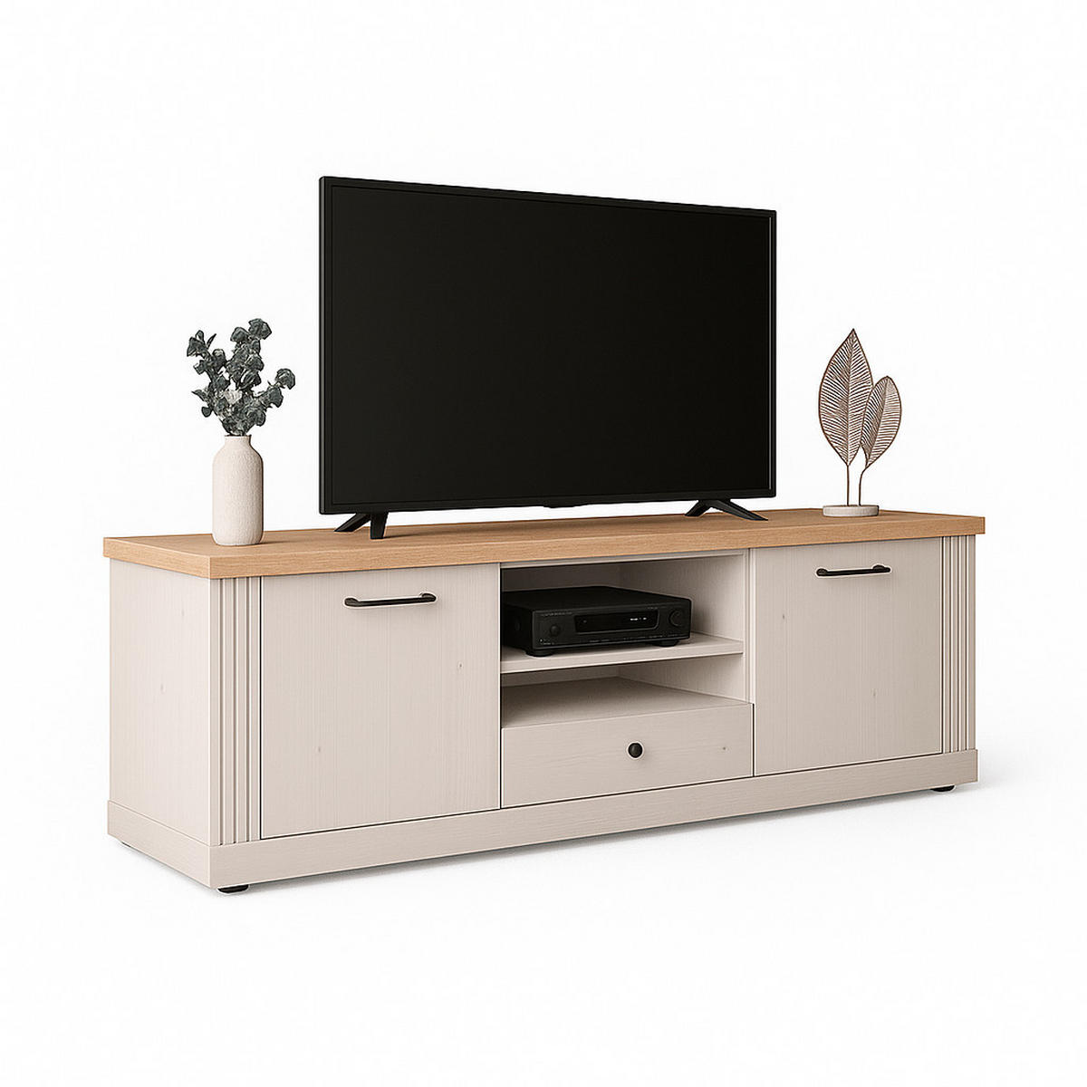 TV-MÖBEL mit 1 fach, 2 türen und 1 schublade - country 211/44/58 cm - Weiß, Holzwerkstoff (44/58/211cm) - Calicosy