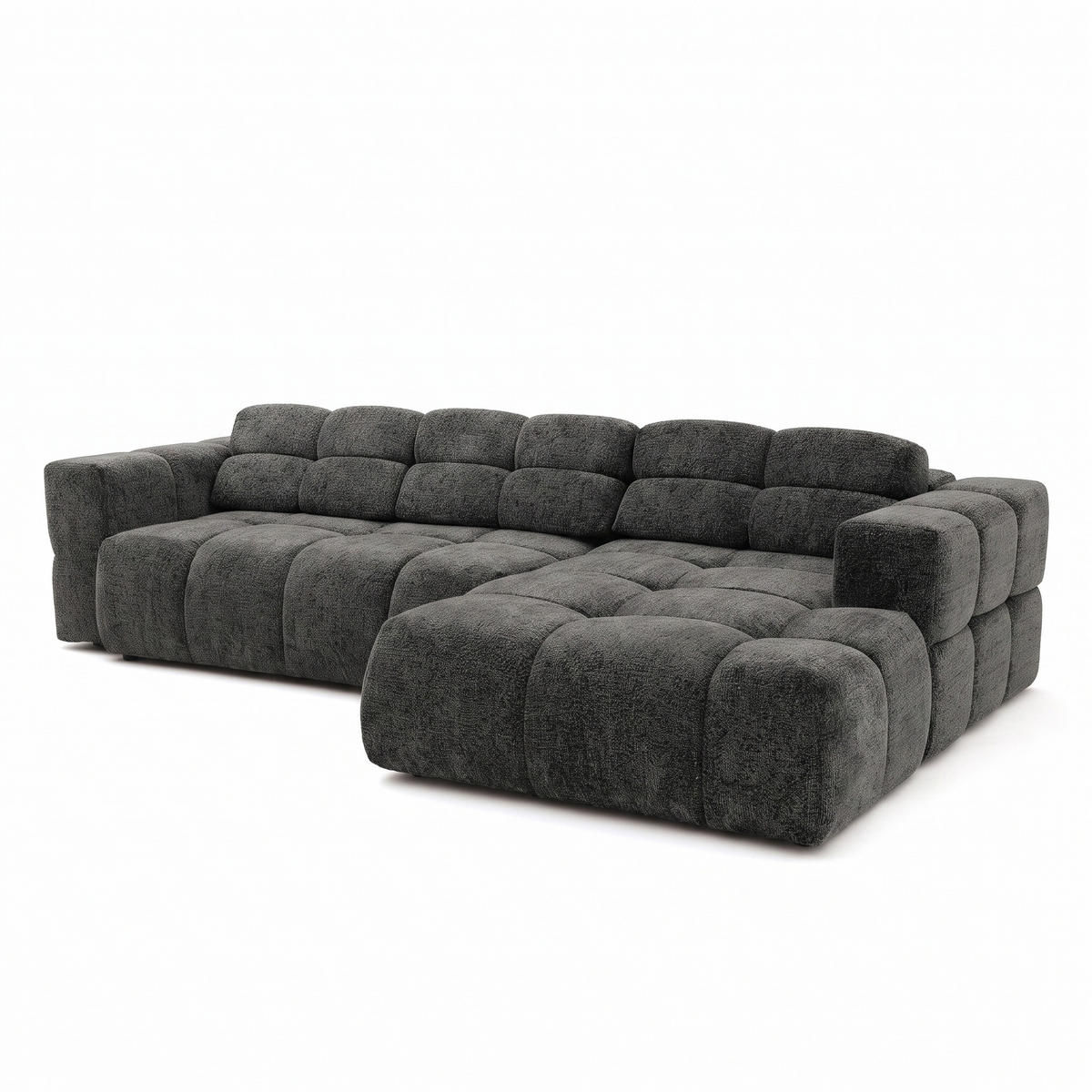 ECKSOFA TENDER Rechts mit Schlaffunktion und Verstellbare Kopfstützen, Chenille dunkelgrau - Dunkelgrau/Schwarz, Holz/Kunststoff (176/315cm) - Muffo