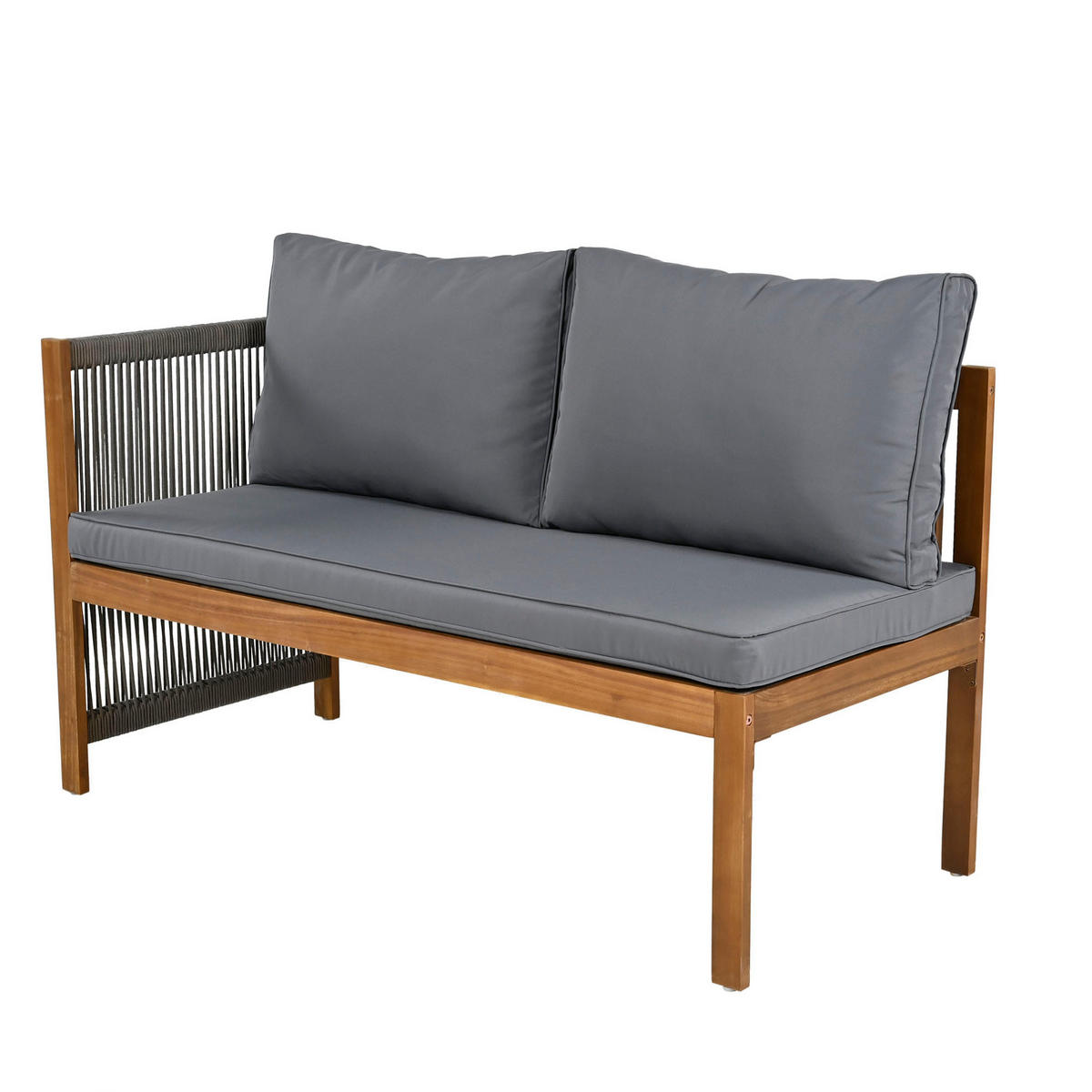 GARTENSET 187x187x71cm grau aus Massivholz, handgewebt - Grau, Textil - Modfu