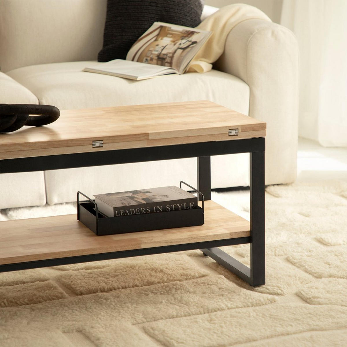 COUCHTISCH AUSZIEHBARER UND ERHÖHTER Alvi Schwarz 100 cm x 49 - 61 cm - Schwarz, Holz (45/100/49cm) - Klast Home