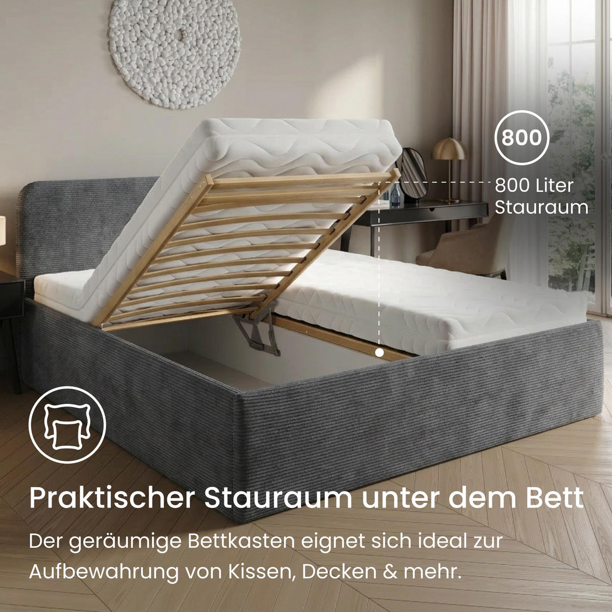 POSLTERBETT 160x200 cm in Anthrazit - Anthrazit, Holzwerkstoff/Textil (160/200cm) - Home Collective