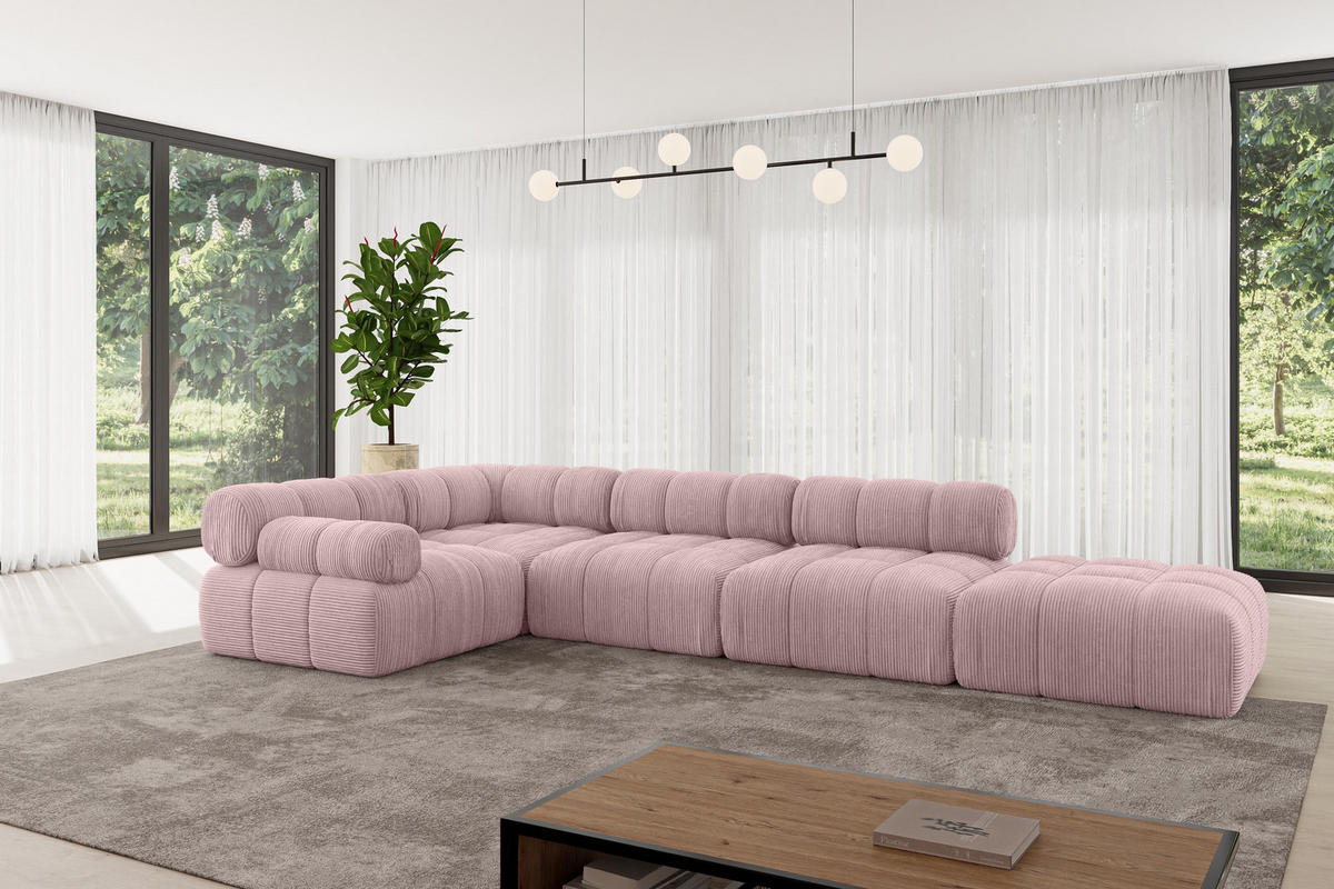 ECKSOFA modulares Sofa Felto-L2 - 380x190x70 cm Rosa Cord - Rosa, Holzwerkstoff/Textil (380/190cm) - ALTDECOR