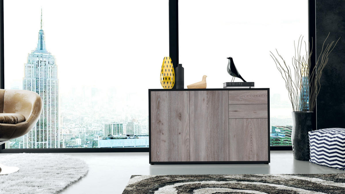 KOMMODE Ben Front in Eiche Nordic - Silbereichenfarben, Holzwerkstoff (117/74/36cm) - Vladon