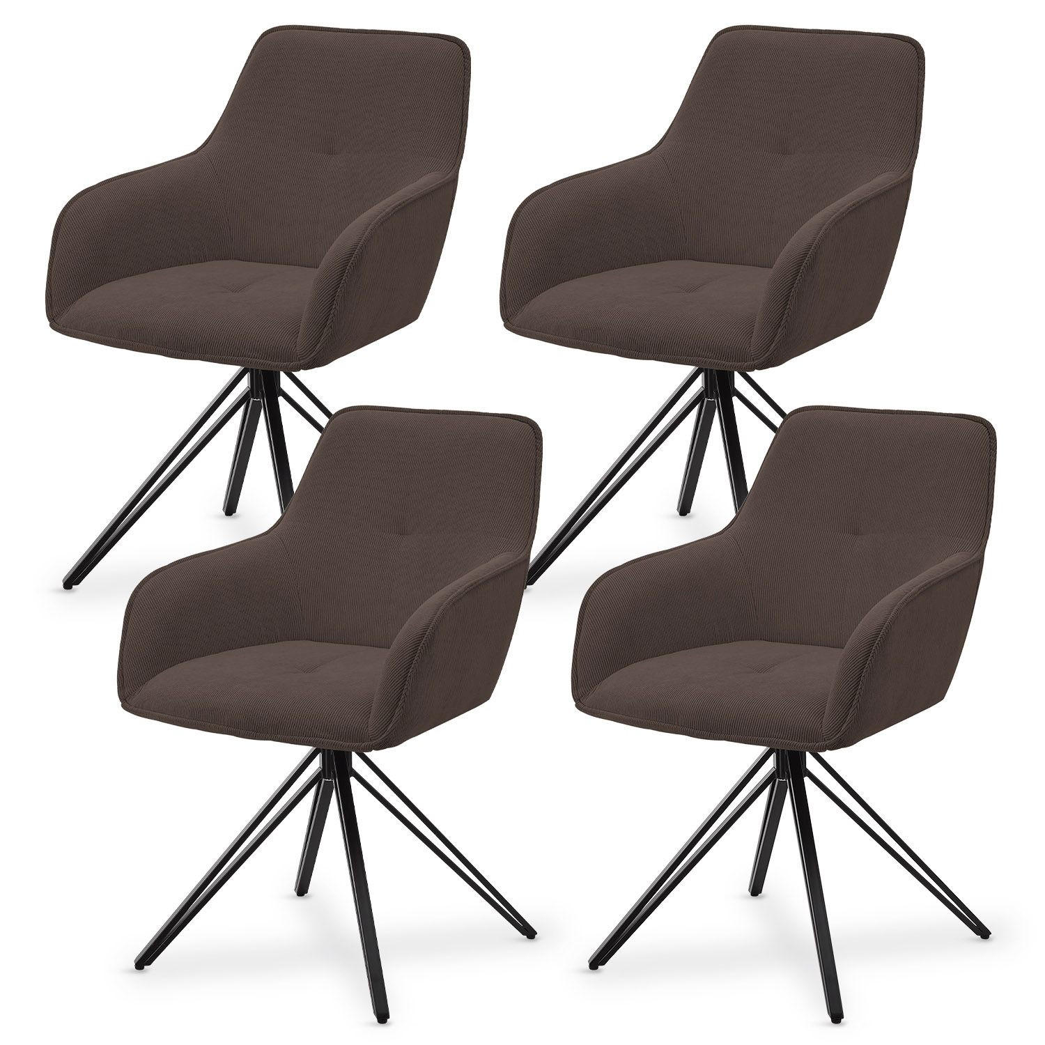 DREHSTUHL Clyde mit Armlehne Cord braun (4er-Set) - Braun, Textil (57/85/61cm) - Juskys