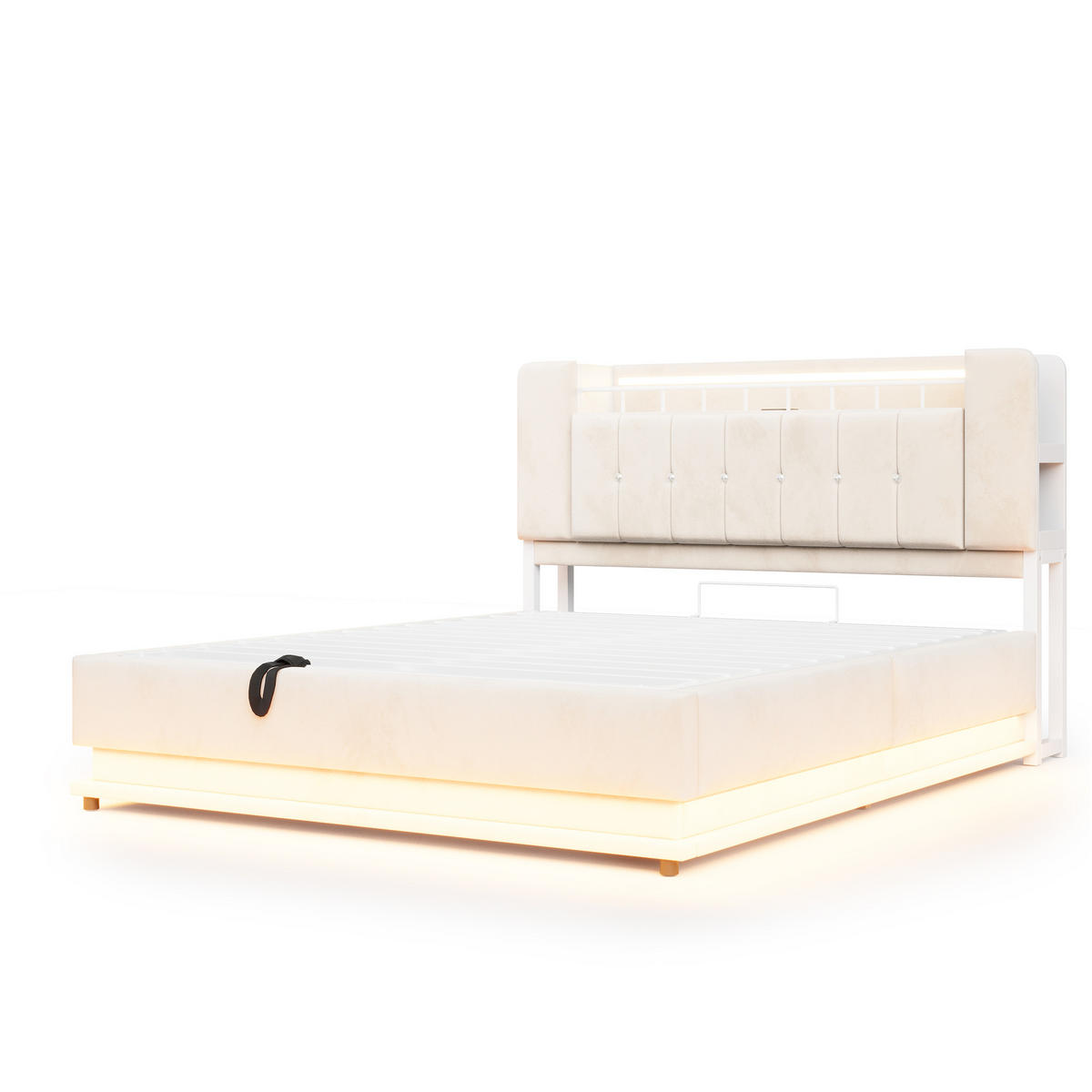 STAURAUMBETT 160/200 cm mit LED und Stauraum, DE-02116, in Beige - Beige, Metall (160/200cm) - ComfortXL