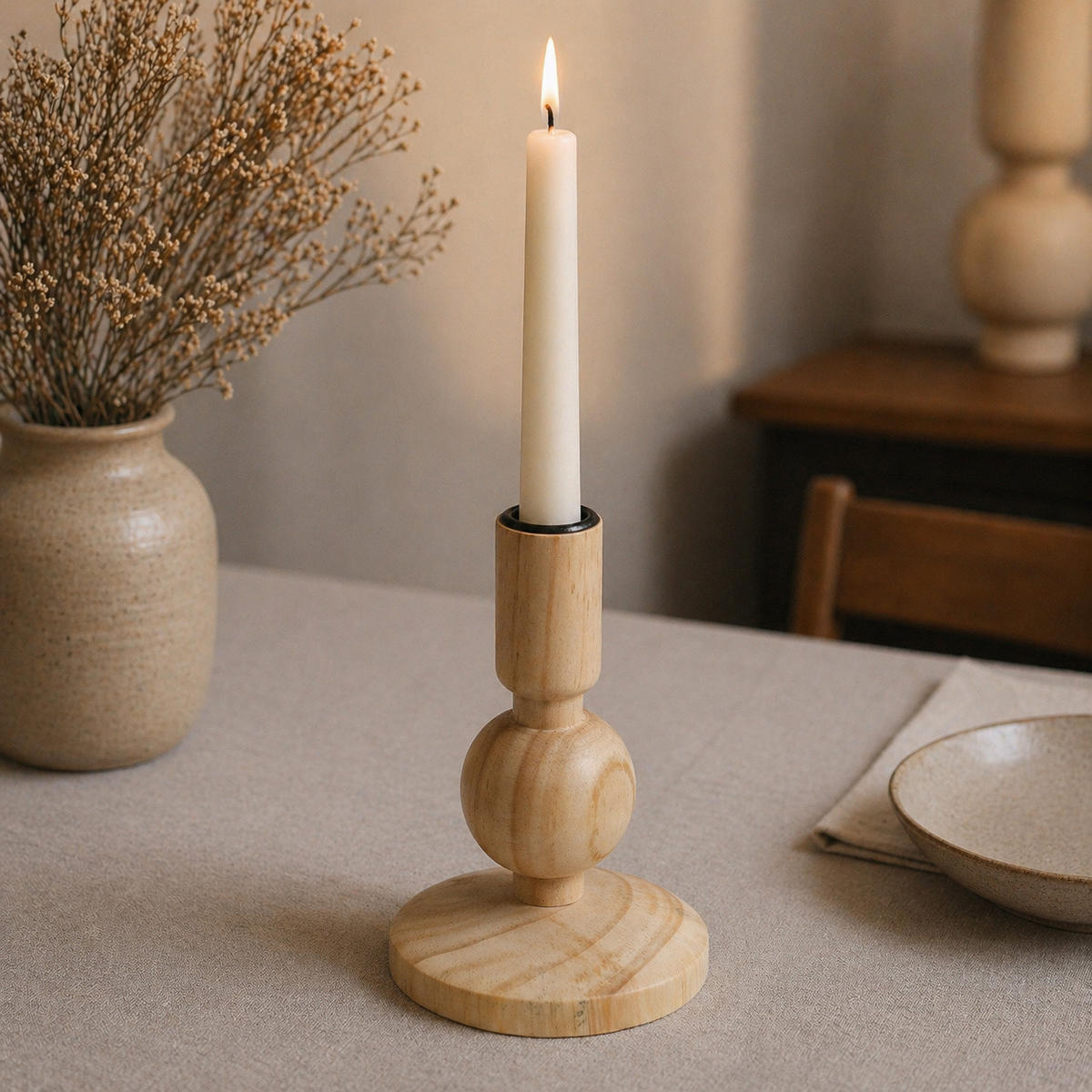 KERZENSTÄNDER aus Holz 9,5/9,5/12,8 cm - Beige, Holz (9.5/12.8/9.5cm) - Home Styling Collection