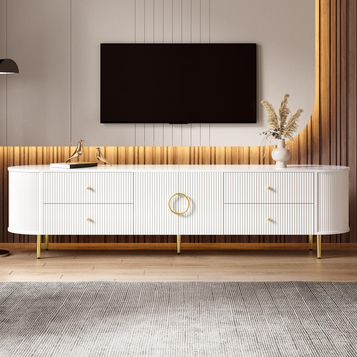 TV-RACK 180/40/53 cm Weiß mit 4 Schublade - Weiß, Holz (180/53/40cm) - Oxeza