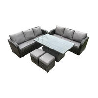 GARTENSOFA SET Polyrattan 8-Sitzer - Dunkelgrau/Grau, Glas/Kunststoff - Fimous