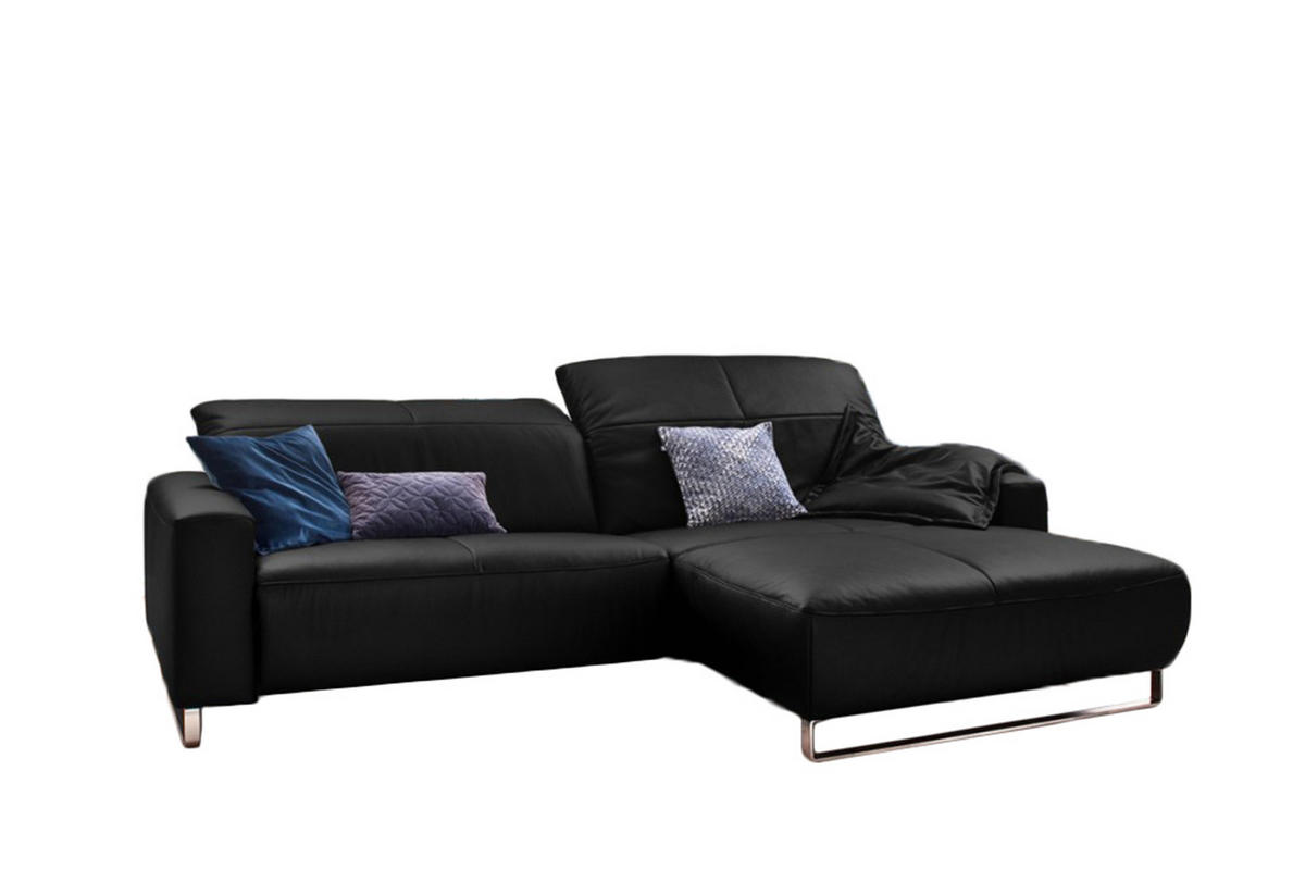 ECKSOFA MIT SITZTIEFENVERSTELLUNG YORK Schwarz Leder - Silberfarben/Schwarz, Leder (284/180cm) - KAWOLA