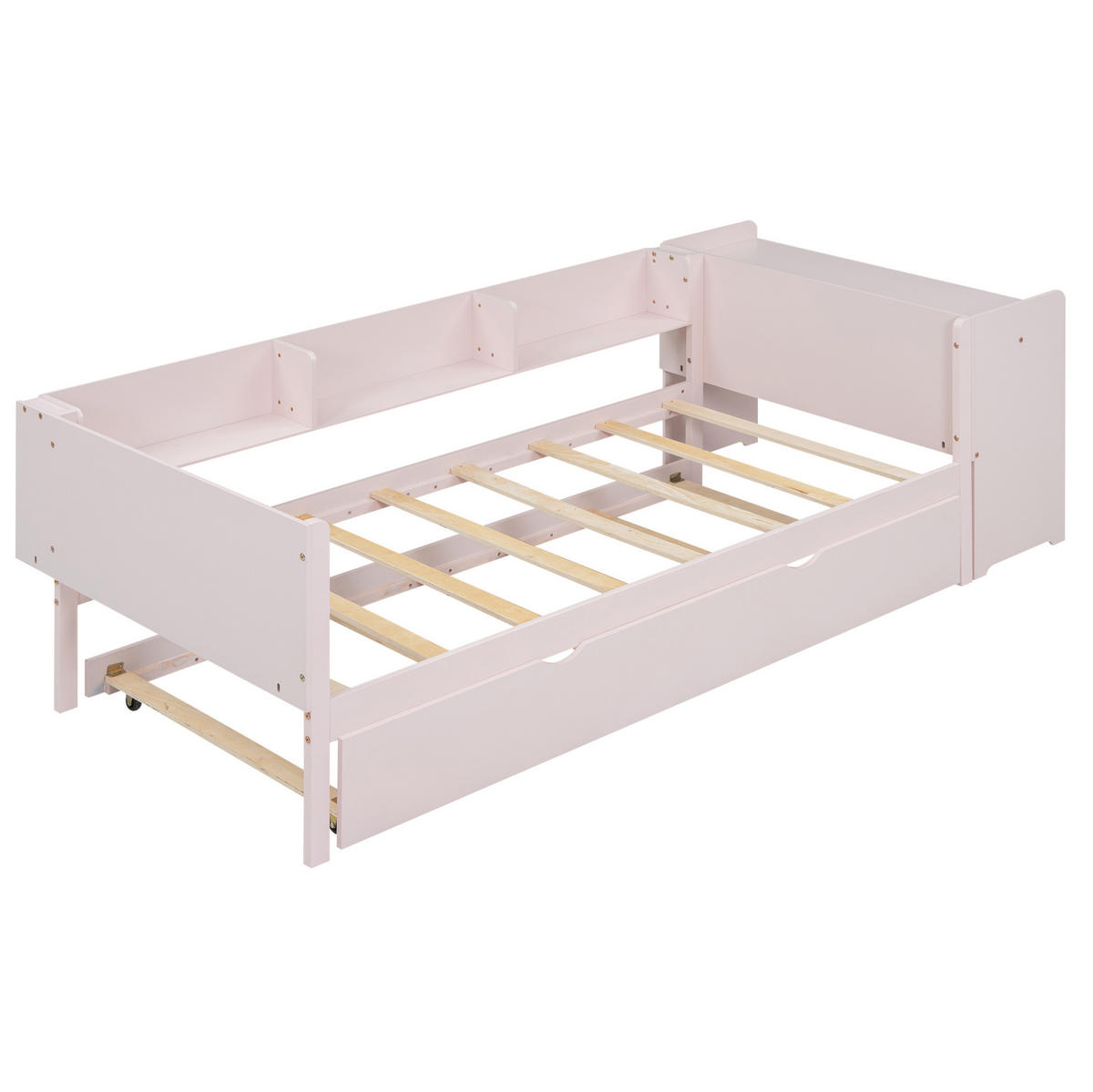 KINDERBETT 90/200 cm aus Kiefer und MDF mit Ausziehbett, Schreibtisch und 3 Regalen Rosa - Rosa, Holz (90/200cm) - Modenvie