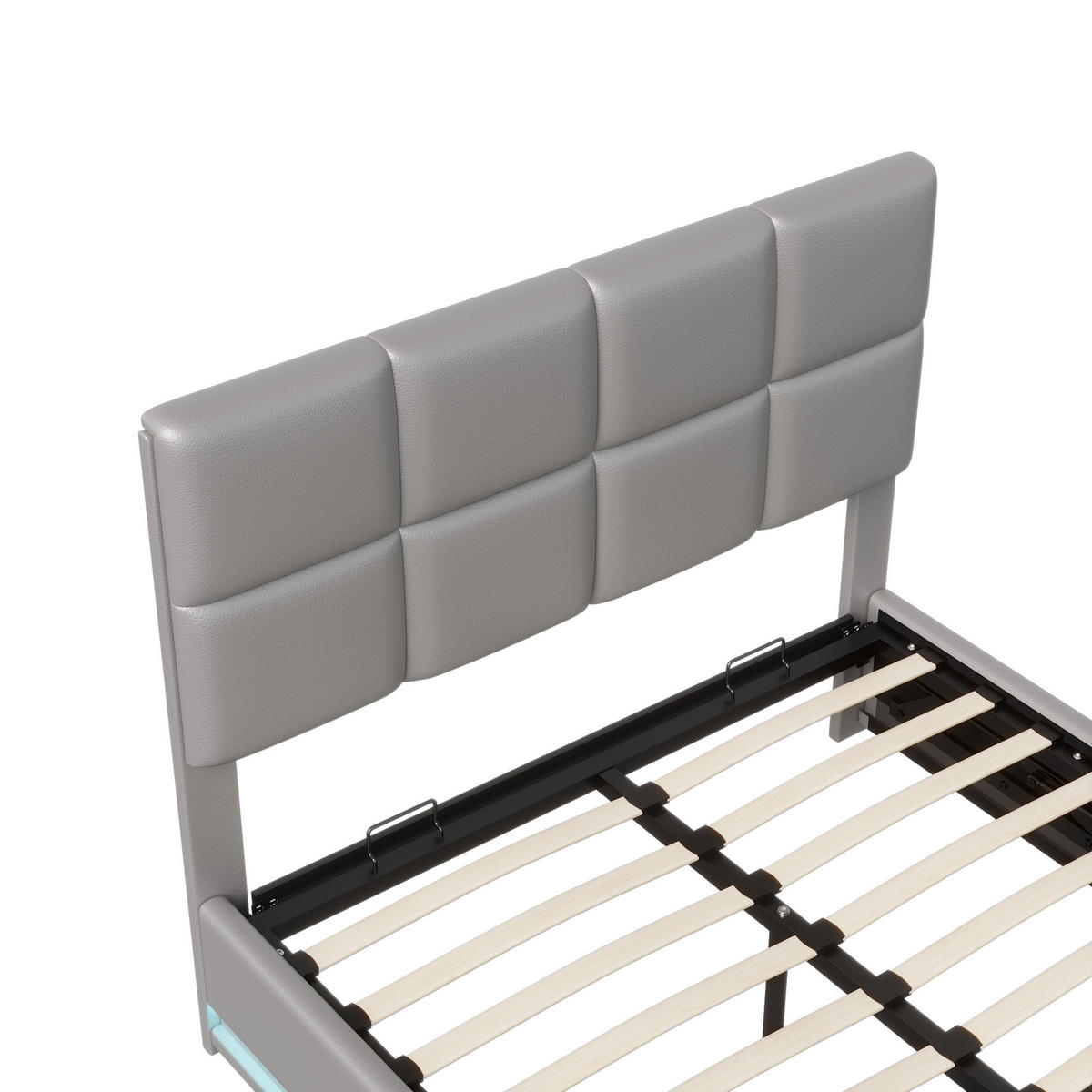 POLSTERBETT 140x200 cm LED Stauraum Lattenrost PU Kopfteil grau - Grau, Holz (140/200cm) - LEBENLANG