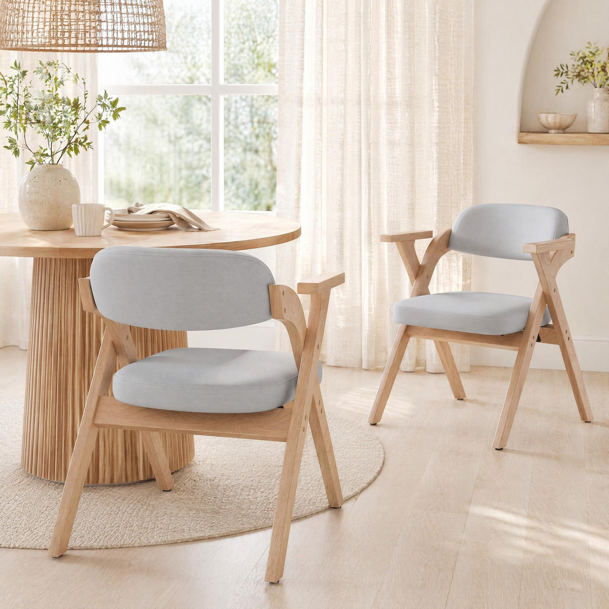KLAPPSTUHL 2er-Set Grau mit Armlehnen und Leinenkissen - Grau, Holz (66.5/76/64.5cm) - MIVRAY