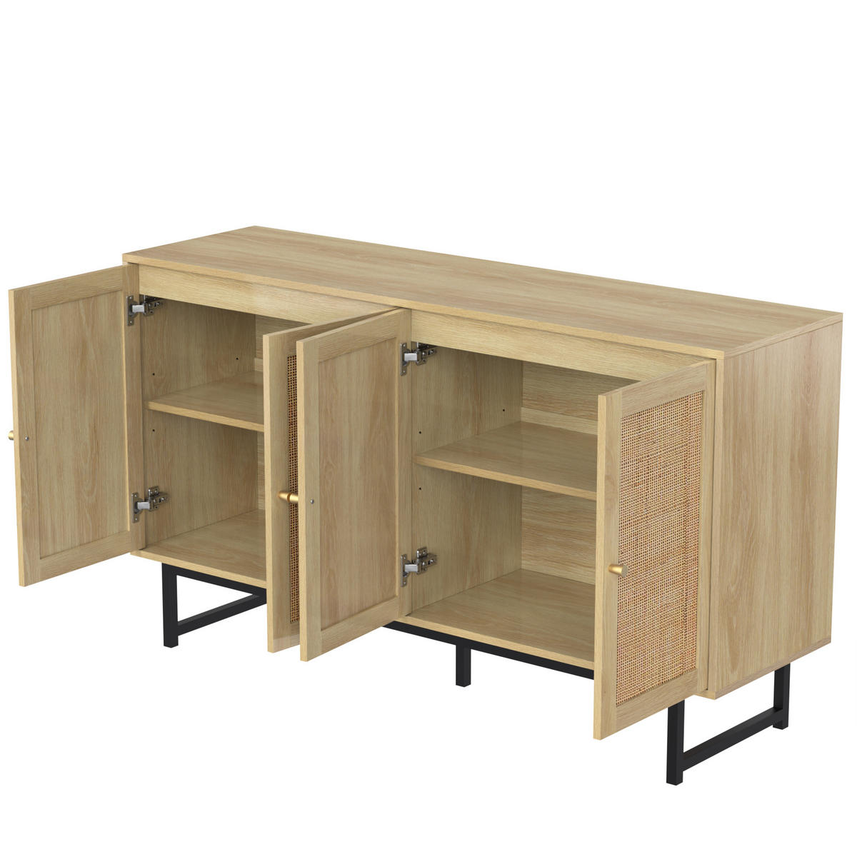 SIDEBOARD 140cm Rattan 4 Türen modern Stauraum - Naturfarben, Holzwerkstoff (39.5/80/140cm) - FLIEKS