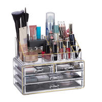 MAKEUP Organizer - Transparent/Goldfarben, Kunststoff (24/19/13.5cm) - Relaxdays