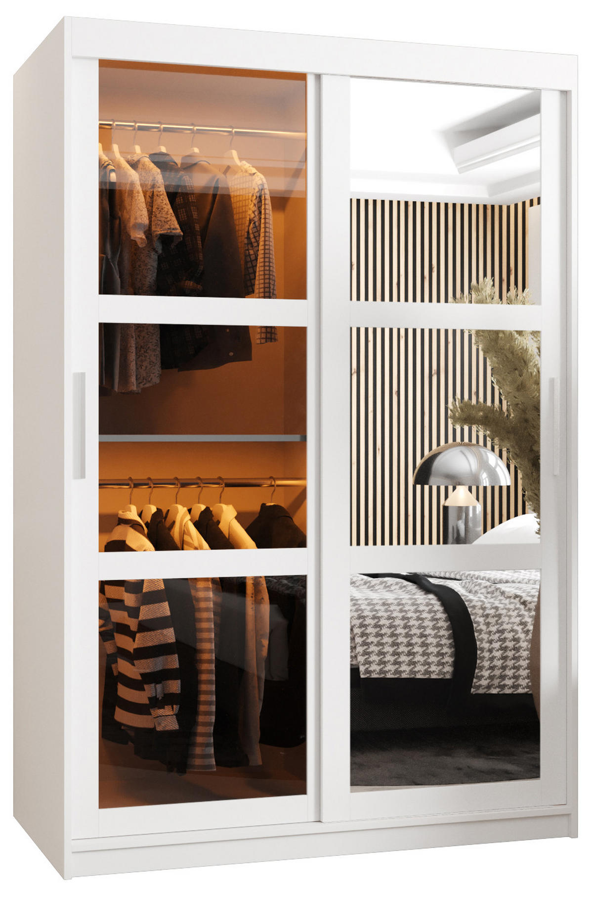 SCHWEBETÜRENSCHRANK 200/120/62 2-türig - Silberfarben/Weiß, Holz/Kunststoff (120/200/62cm) - Abiks Möbel