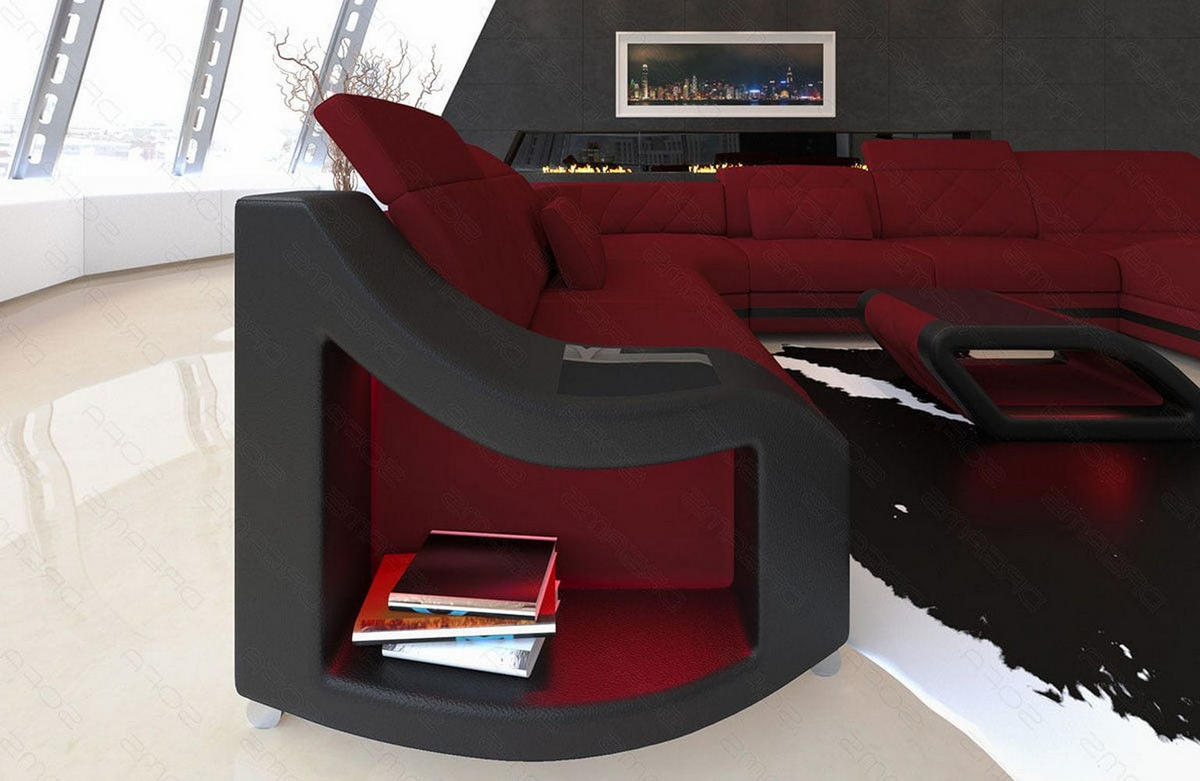WOHNLANDSCHAFT Stoff Wohnlandschaft Swing Dunkelrot Schwarz Mikrofaserstoff - Dunkelrot, Kunststoff (404/90/295cm)