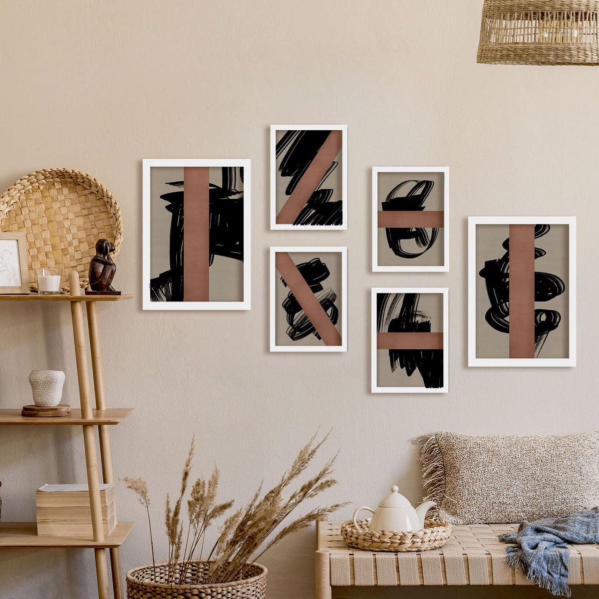 POSTER Set Mit 6 Utopisches Handwerk In Form Abstracts Ästhetische Dekorative Gemälde Für Ihr Wohnzimmer, Schlafzimmer, Zuhause A3 & A4 Weißer Rahmen - Weiß, Papier (29/3cm) - Nacnic
