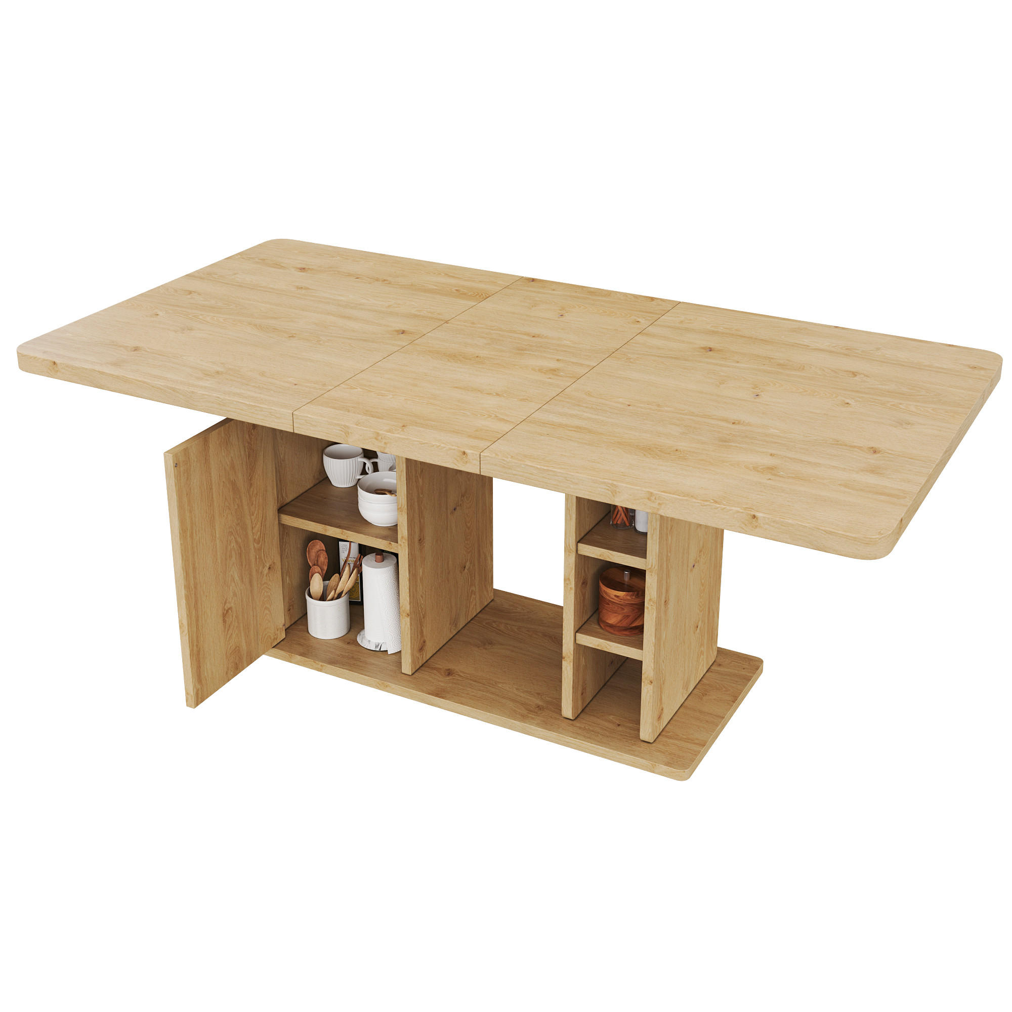 JÍDELNÍ STŮL v barvě dubu s úložným prostorem a rozkládací deskou do jídelny a obývacího pokoje, 140–180×80×75 cm - barva dubu, kompozitní dřevo (80/180/75cm) - STILVORA
