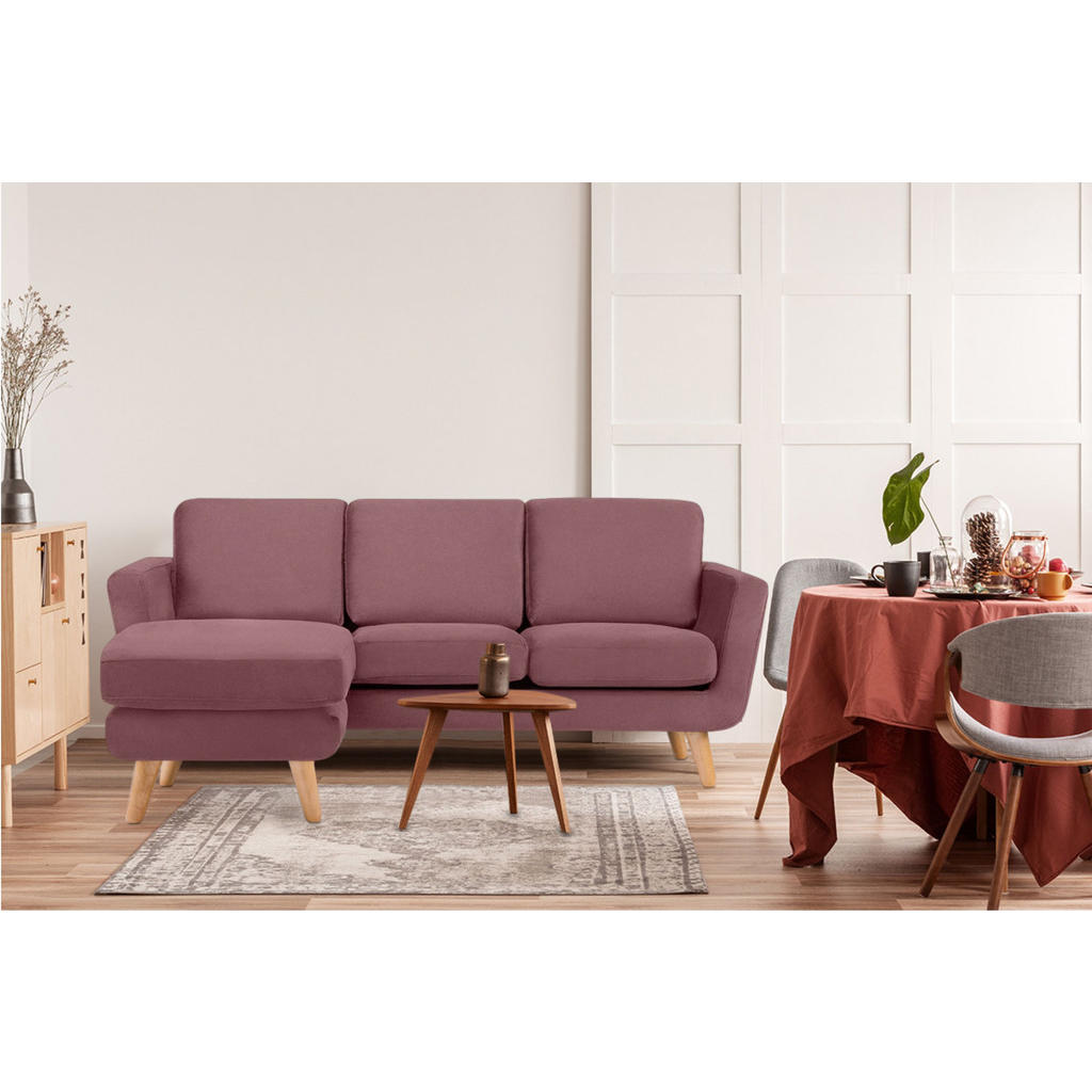 Thumbnail - Konsimo® 3-Sitzer-Ecksofa-Links, Koralle, Textil, L-Form, 190x151 cm, FSC 100%, Hergestellt in Europa, Wohnzimmer, Sofas...