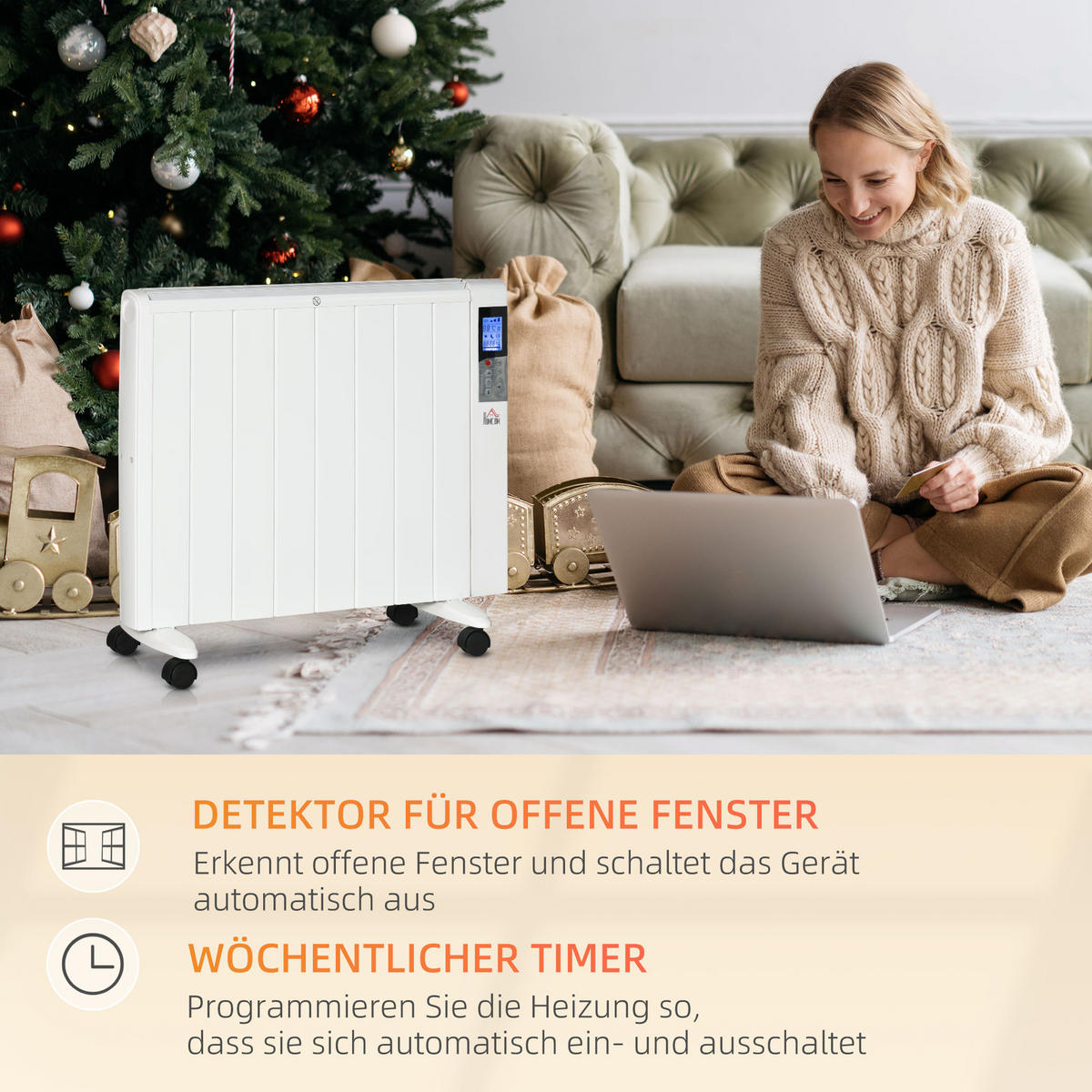 HEIZLÜFTER mit LCD-Display, Luftheizung, Fernbedienung, für 15 m² Räume, Weiß - Weiß, Metall (7.5/58.5/75cm) - HOMCOM