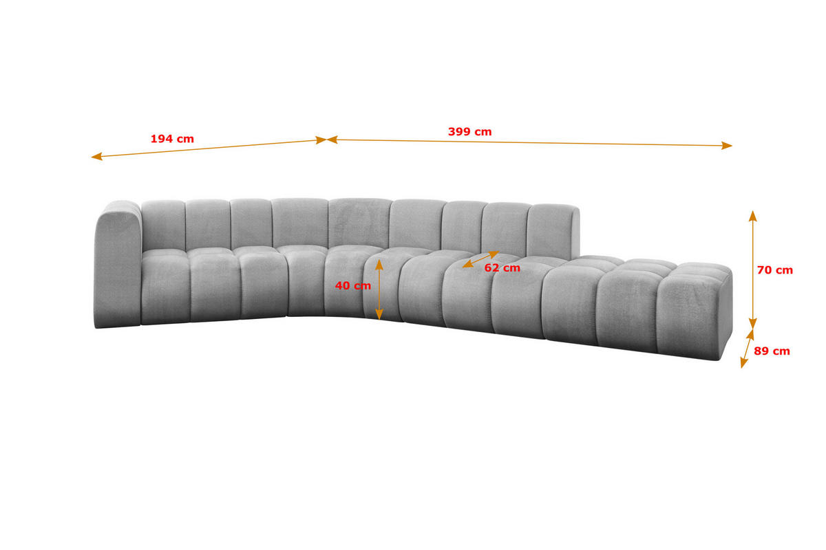 ECKSOFA modulares Sofa Tilmo-L1 - 399x194x70 cm Grau - Hellgrau, Holzwerkstoff/Textil (399/194cm) - ALTDECOR