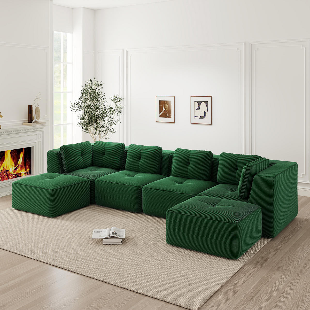 WOHNLANDSCHAFT Cord Grün - Grün, Textil (386/69/177cm) - WISHDOR