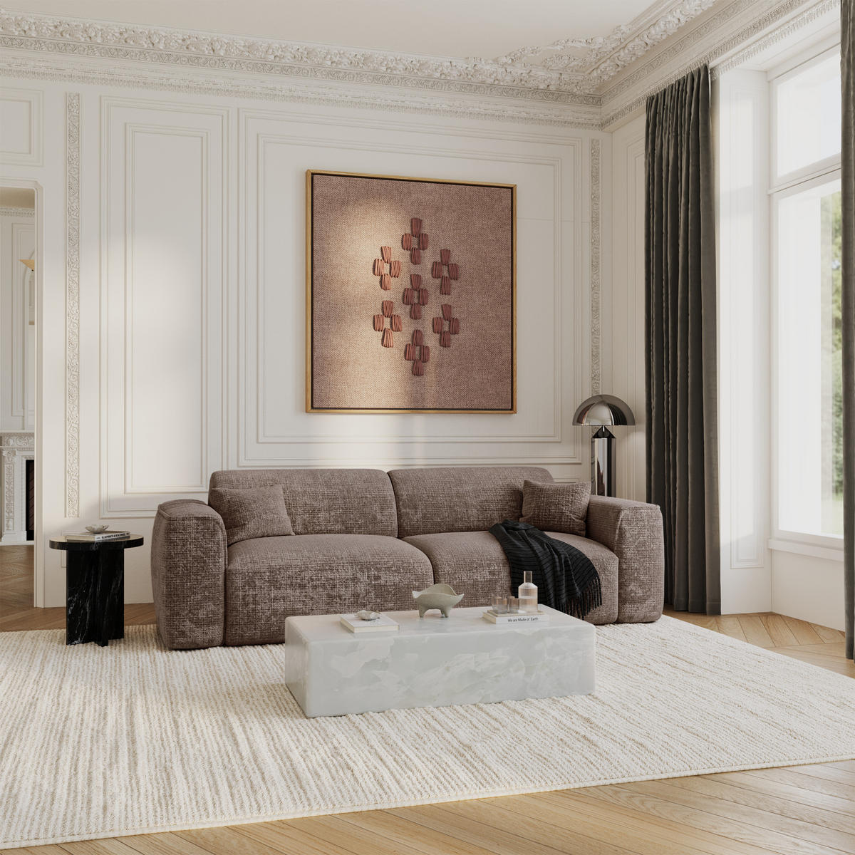 SCHLAFSOFA GERADE Geprägter Samt Taupe 240cm - Taupe, Textil (240/73/97cm) - Sia Home