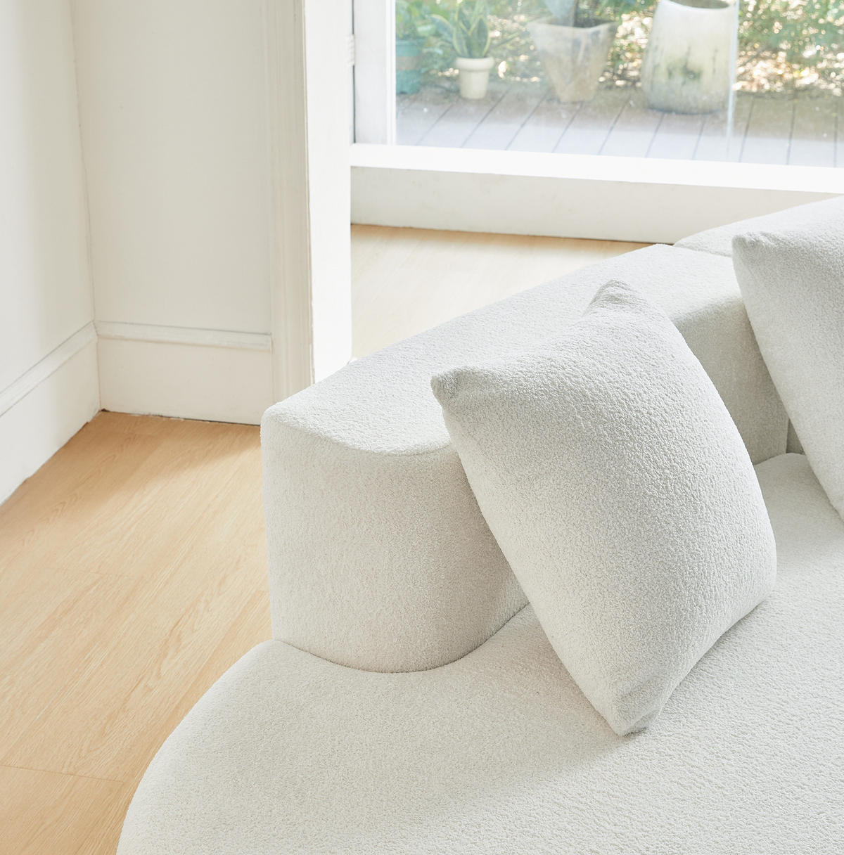 ECKSOFA 277/103/68 cm weiß aus Samtstoff, modularer 3-Sitzer - Weiß, Textil (103/277cm) - OKWISH