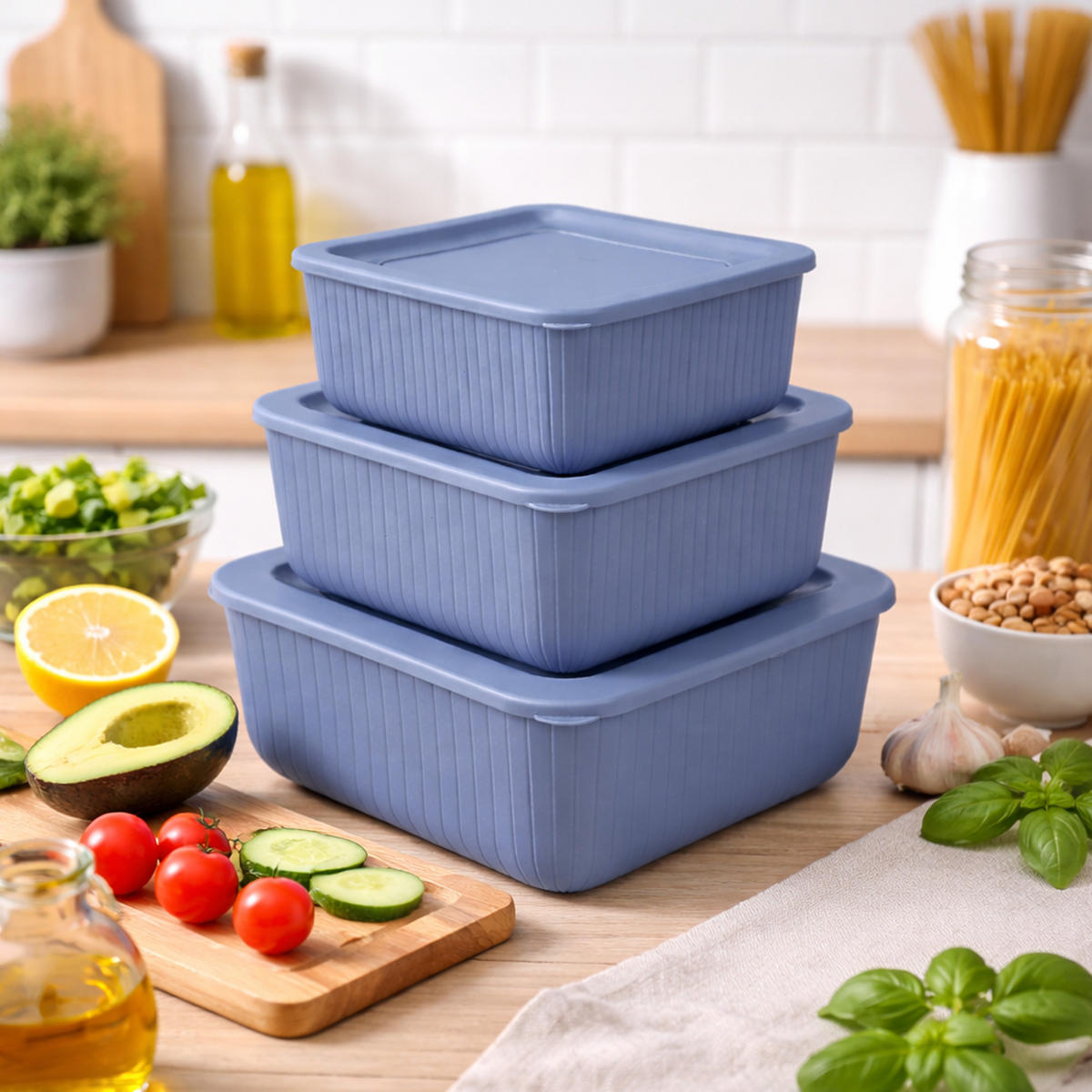 VORRATSDOSEN 3-teilig 0,5L/1L/1,5L Blau - Blau, Kunststoff - ProHome