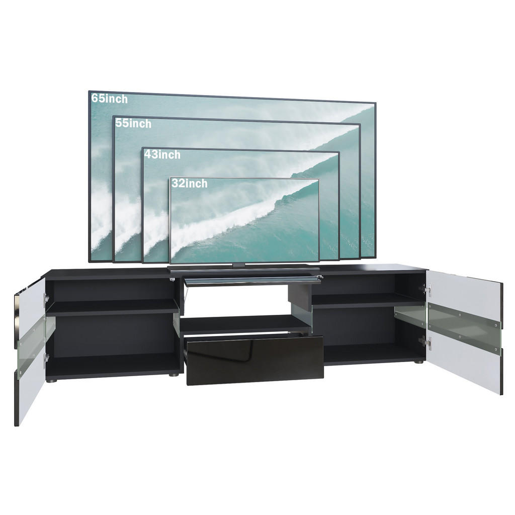 Thumbnail - Vladon Lowboard, Schwarz Hochglanz, Holzwerkstoff, 177x45x39 cm, Wohnzimmer, Wohnwände, Lowboards, Lowboards stehend