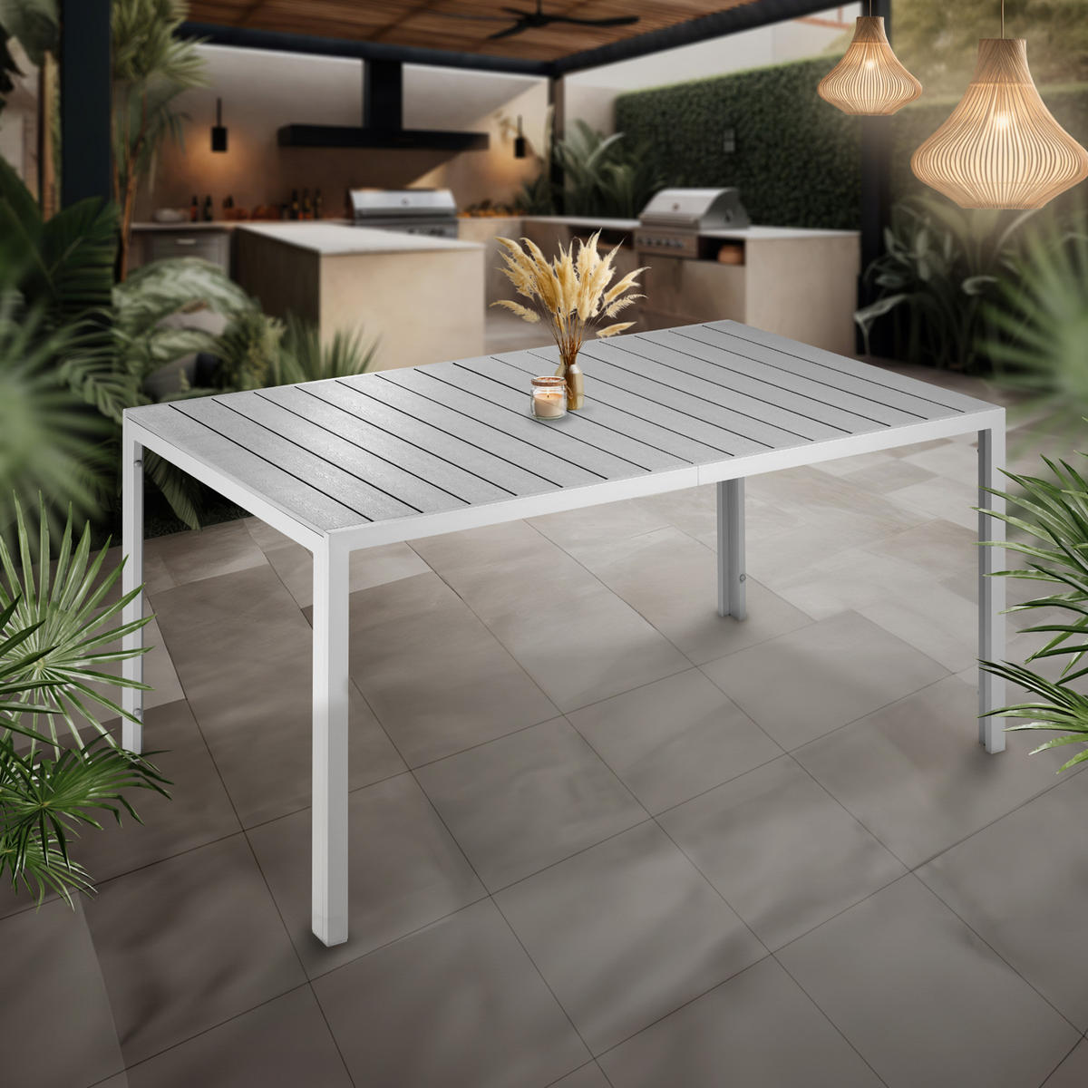 GARTENTISCH Bianca,150 x 90 x 74,5 cm,silber/grau - Silberfarben/Grau, Metall (150/90/74.5cm) - tectake