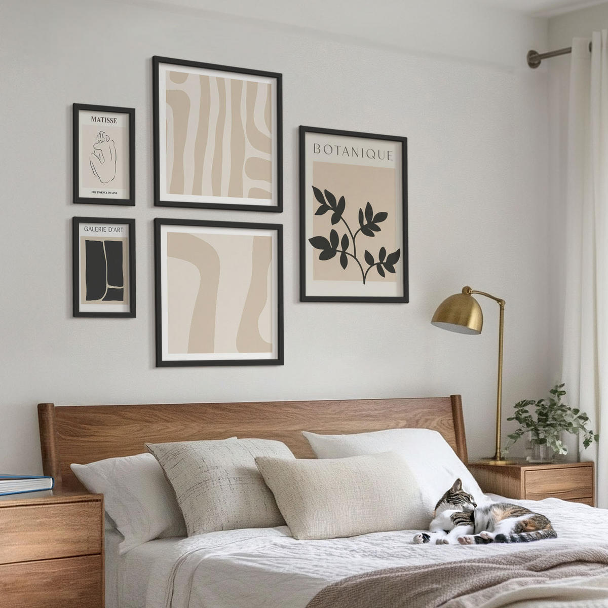 BILDER SET 5er Set - 50x50 cm & 20x30 cm & 40x60 cm Schwarzer Rahmen - Abstrakte Pflanzenmotive - Schwarz, Kunststoff (40/60cm) - TULUP