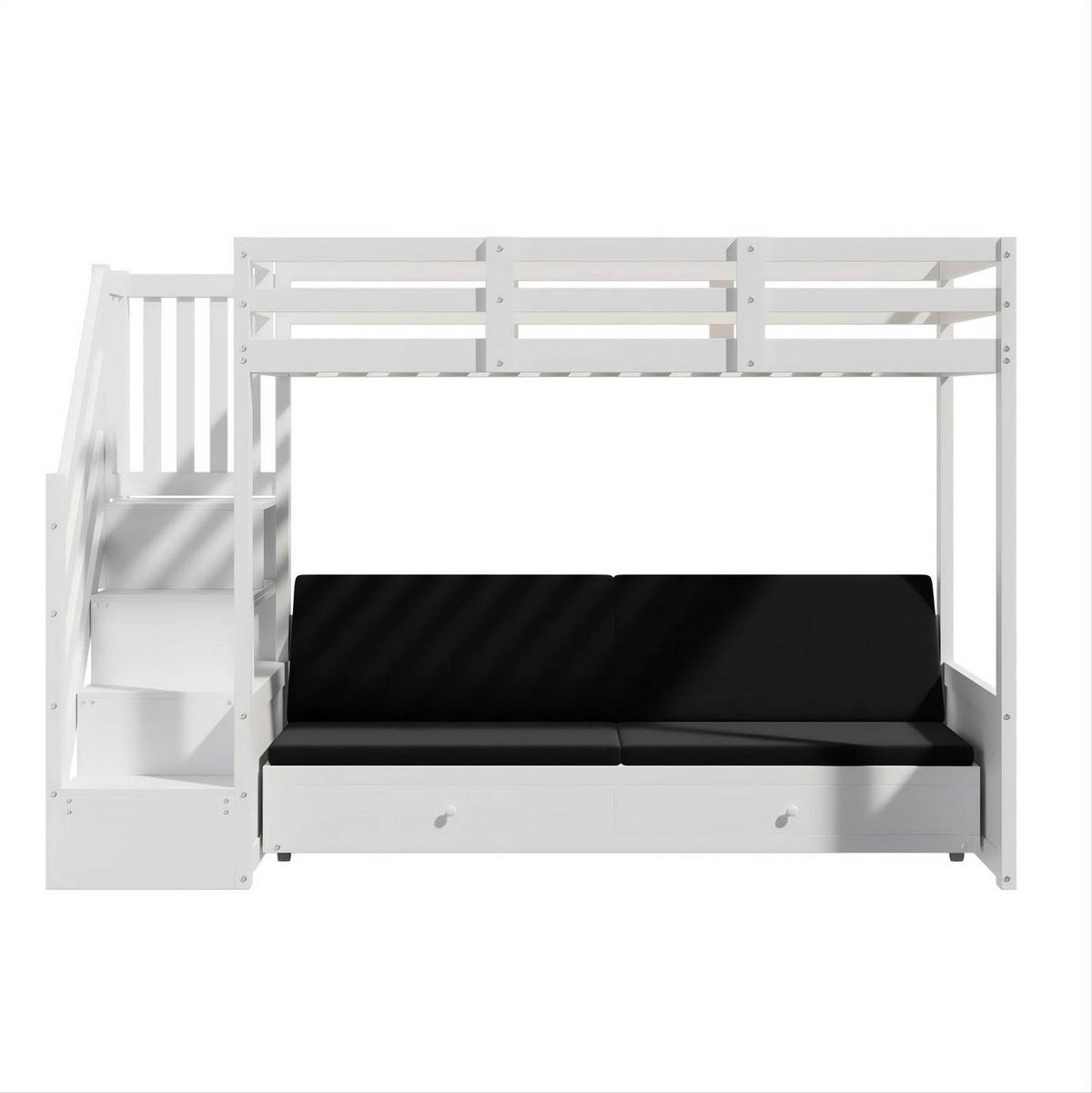 ETAGENBETT Kinderbett 90/200 cm aus Massivholz mit Sofa, Treppenschrank und 2 Schubladen Weiß - Weiß, Holz (90/200cm) - Modenvie