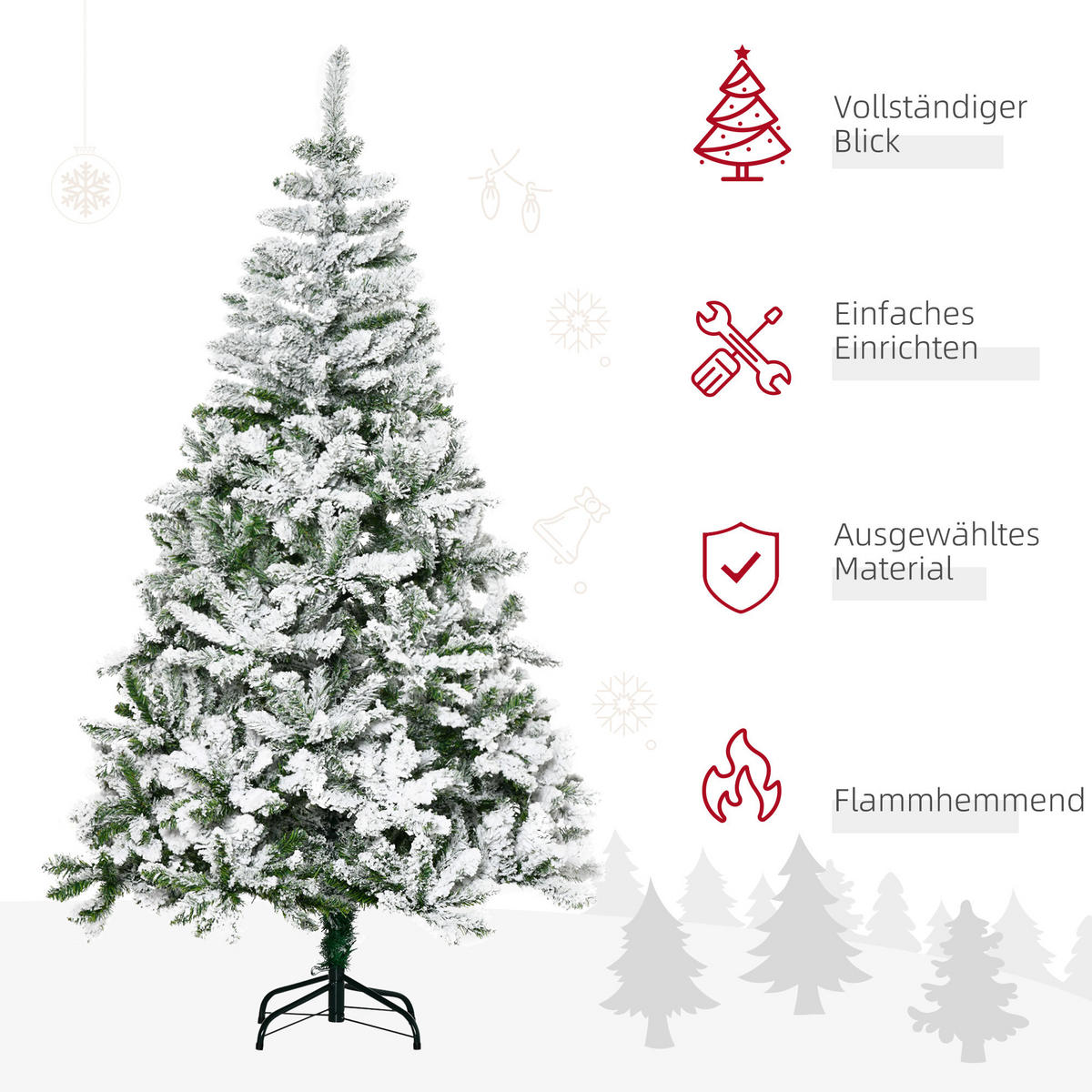 HOMCOM Künstlicher Weihnachtsbaum, 180 cm Christbaum mit Kunstschnee, Indoor - Grün, Holzwerkstoff/Metall (180cm) - HOMCOM