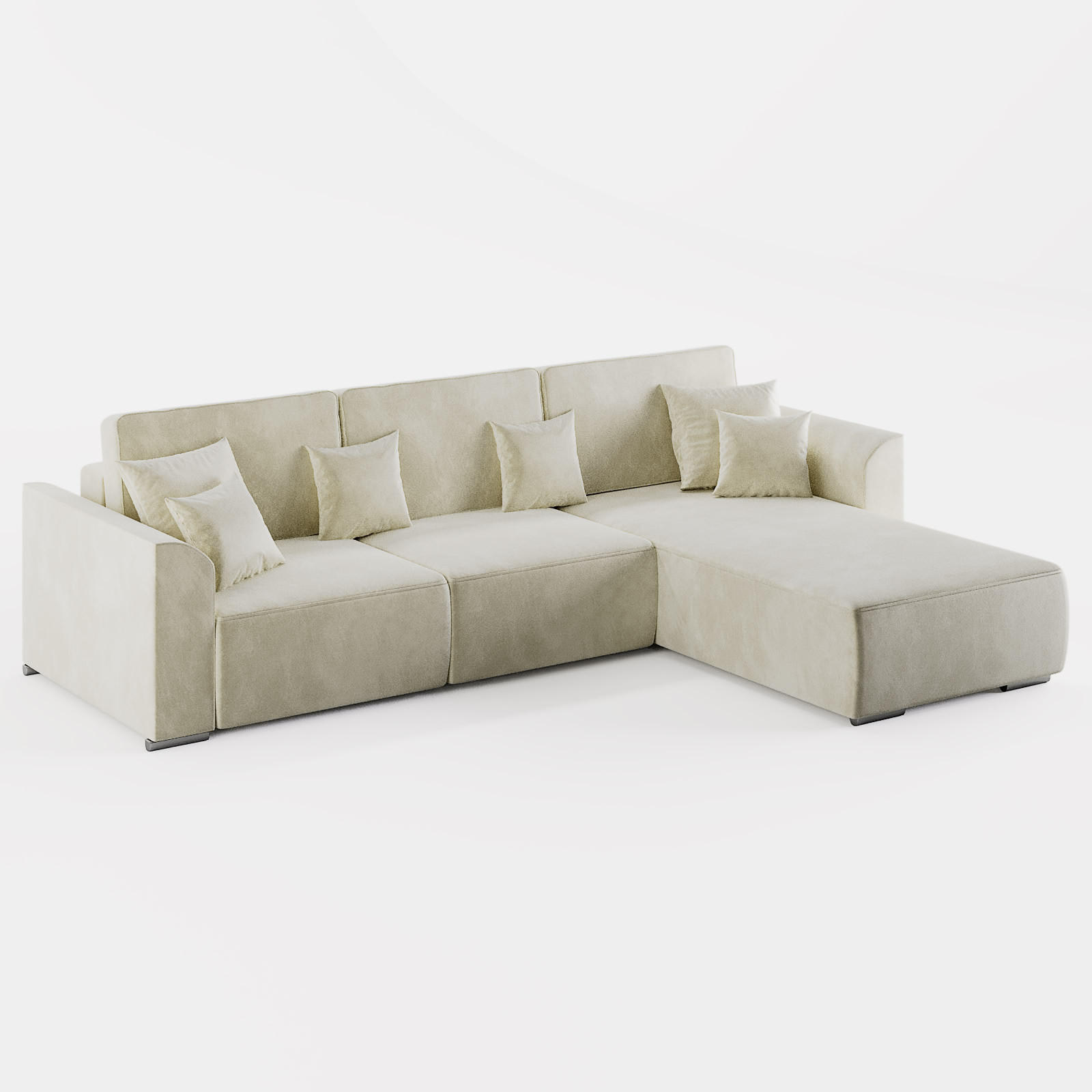 ECKSOFA LUMO L Rechts Creme Velours-Stoff mit Schlaffunktion und Bettkasten - Creme, Textil (293/195cm) - Barchello