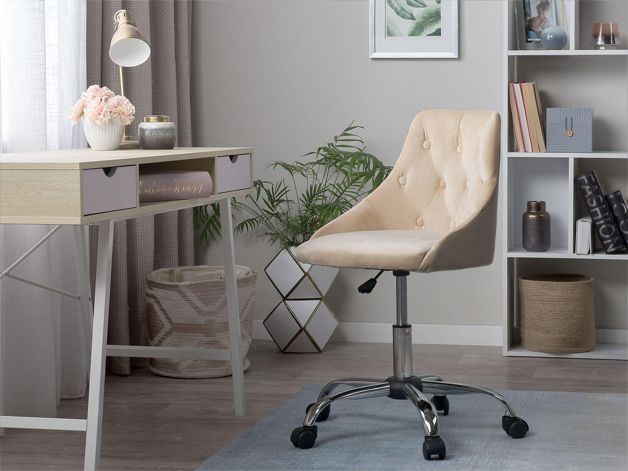 BÜRODREHSTUHL Polyester Beige Parrish - Beige, Textil/Metall (60/75/60cm) - Beliani
