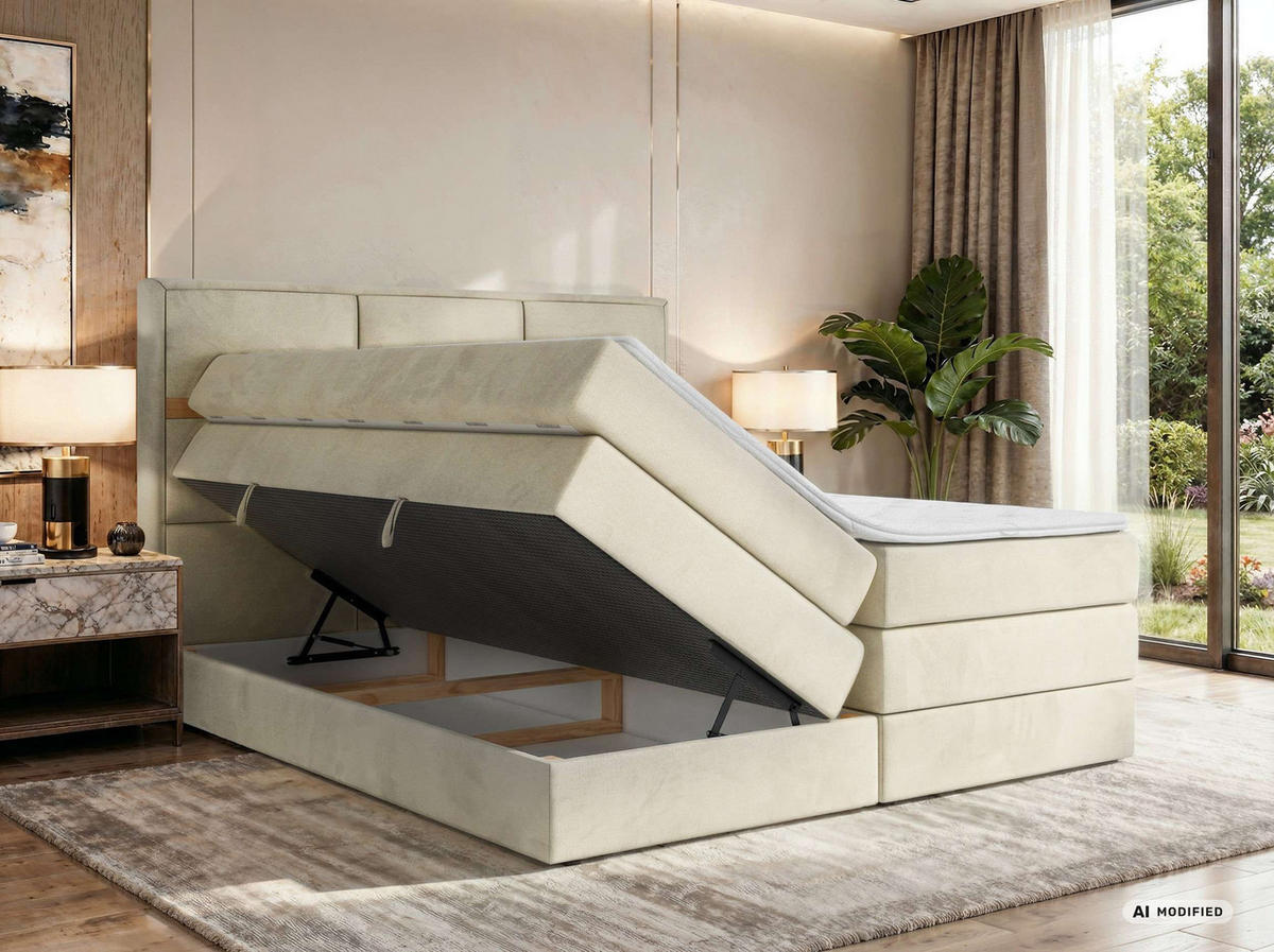 POSTEL BOXSPRING ORVO KING 140/200 - Béžová Samet - Topper T25 - H4 - černá/krémová, textil/plast (140/200cm) - MKS