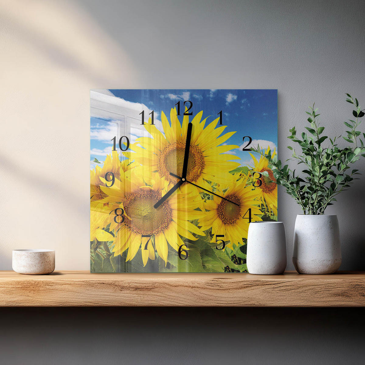 WANDUHR 30x30 cm - Sonnenblumen - Gelb, Glas (30/30/0.4cm) - TULUP