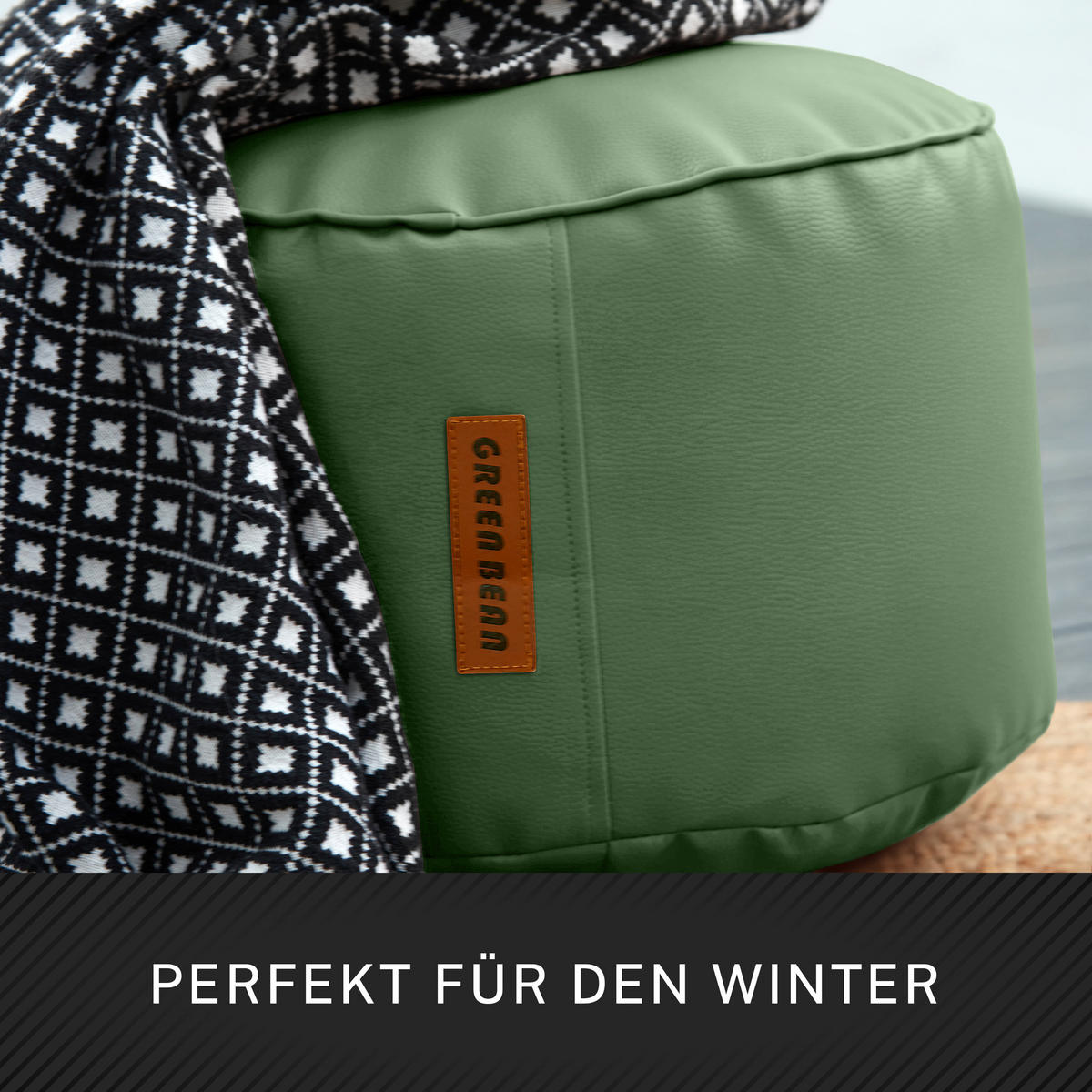 INDOOR HOCKER Stay rund Kunstleder - Hellgrün, Textil (43/30/30cm) - Green Bean