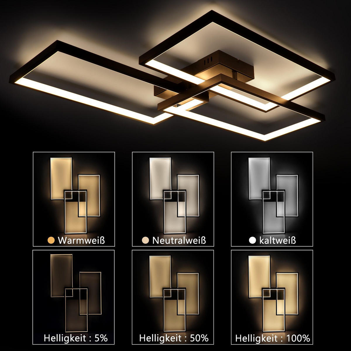 LED-DECKENLEUCHTE Lia 80/54/8 cm - Schwarz, Metall (80/54/8cm) - Nettlife