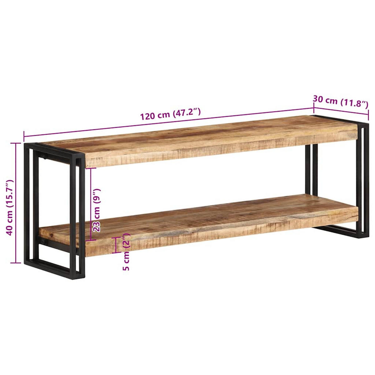 TV-SCHRANK 120/30/40 Cm Raues Mangoholz - Braun, Holz (30/90/30.5cm) - vidaXL