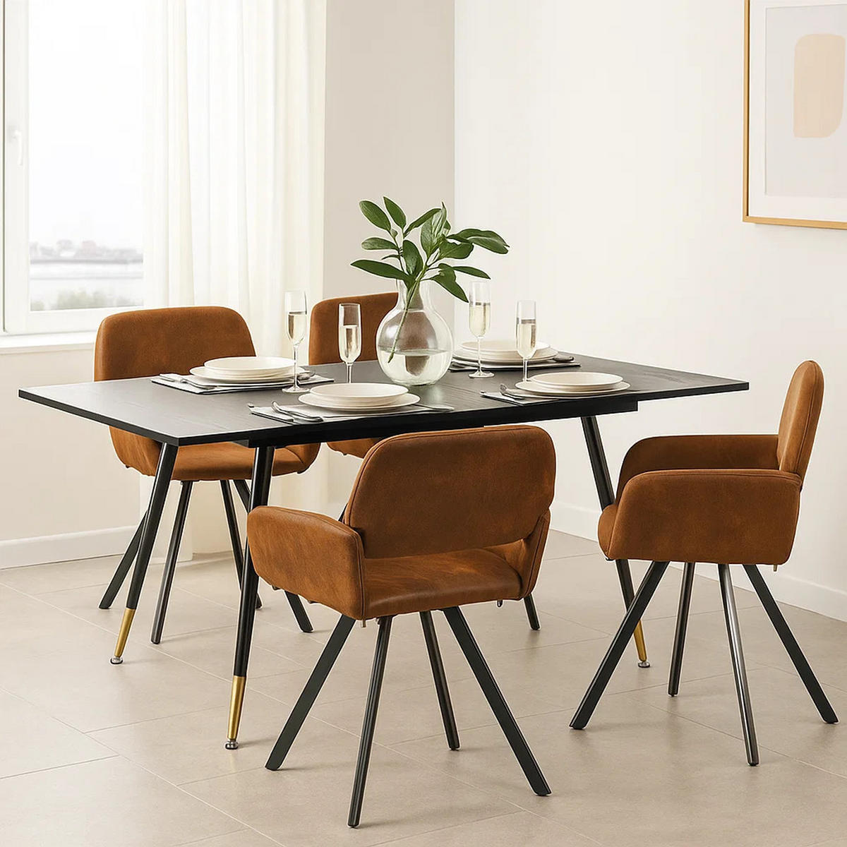ESSZIMMER SET aus ausziehbarem Tisch und mit 4 drehbaren Stühlen - Schwarz/Braun, Holzwerkstoff/Metall (80/75/160cm) - Urban Meuble