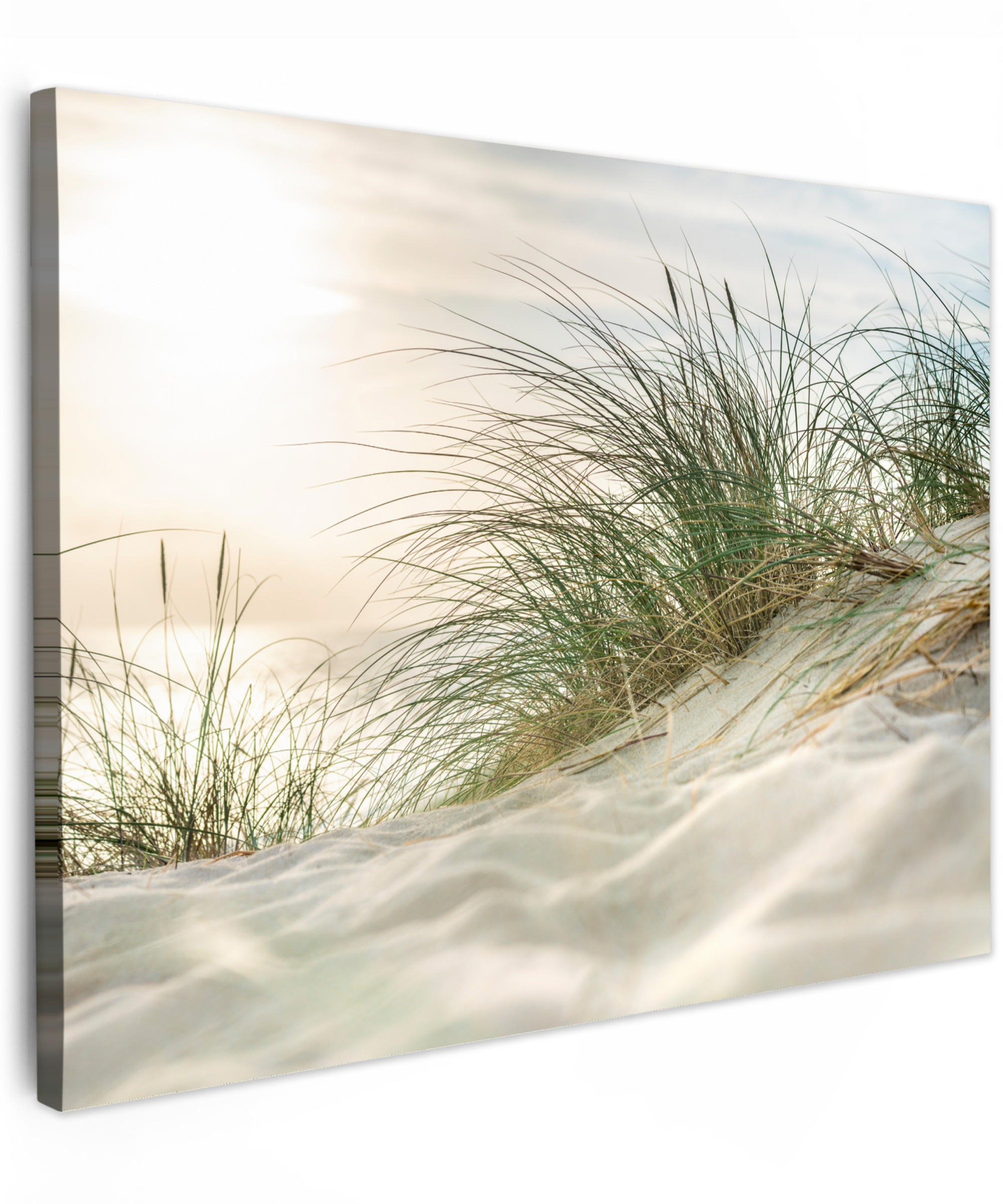 MuchoWow OBRAZ NA PLÁTNĚ Duny s bahenní trávou pod sluncem v německém národním parku Schleswig-Holsteinisches Wattenmeer 80x60 cm
