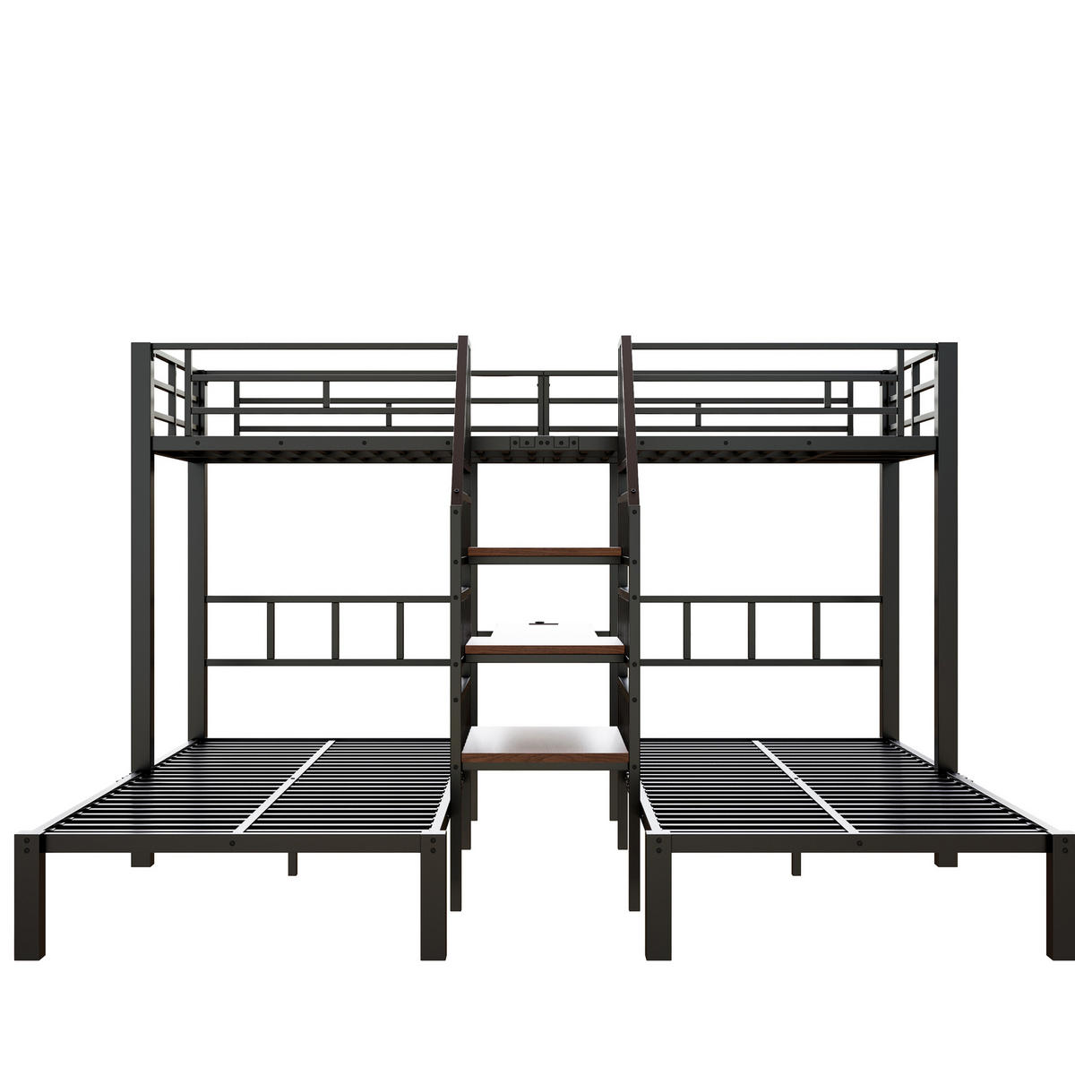 ETAGENBETT 90/200 cm mit LED-Beleuchtung, Schreibtisch und Stauraum - Schwarz, Metall (90/200cm) - Flora Grace