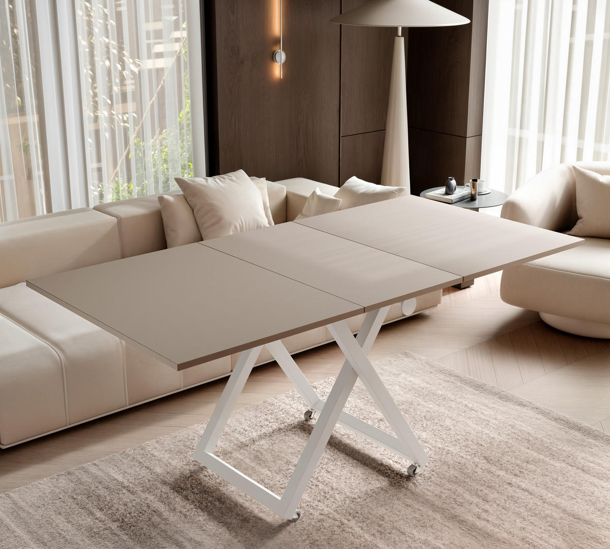 COUCHTISCH ARIA 120-160/80 cm, Höhenverstellbar, Weiß / Kaschmir - Kaschmir/Weiß, Holzwerkstoff/Metall (120/80/38cm) - Idohome